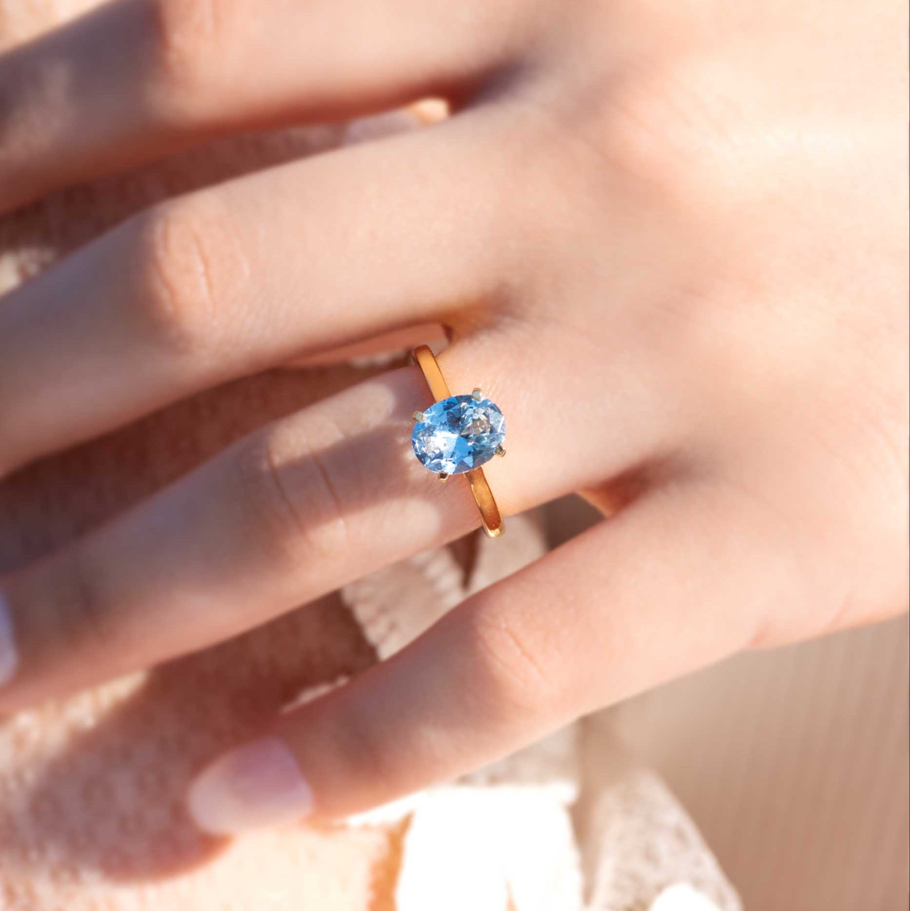 Aquamarine Ring Hidden Halo