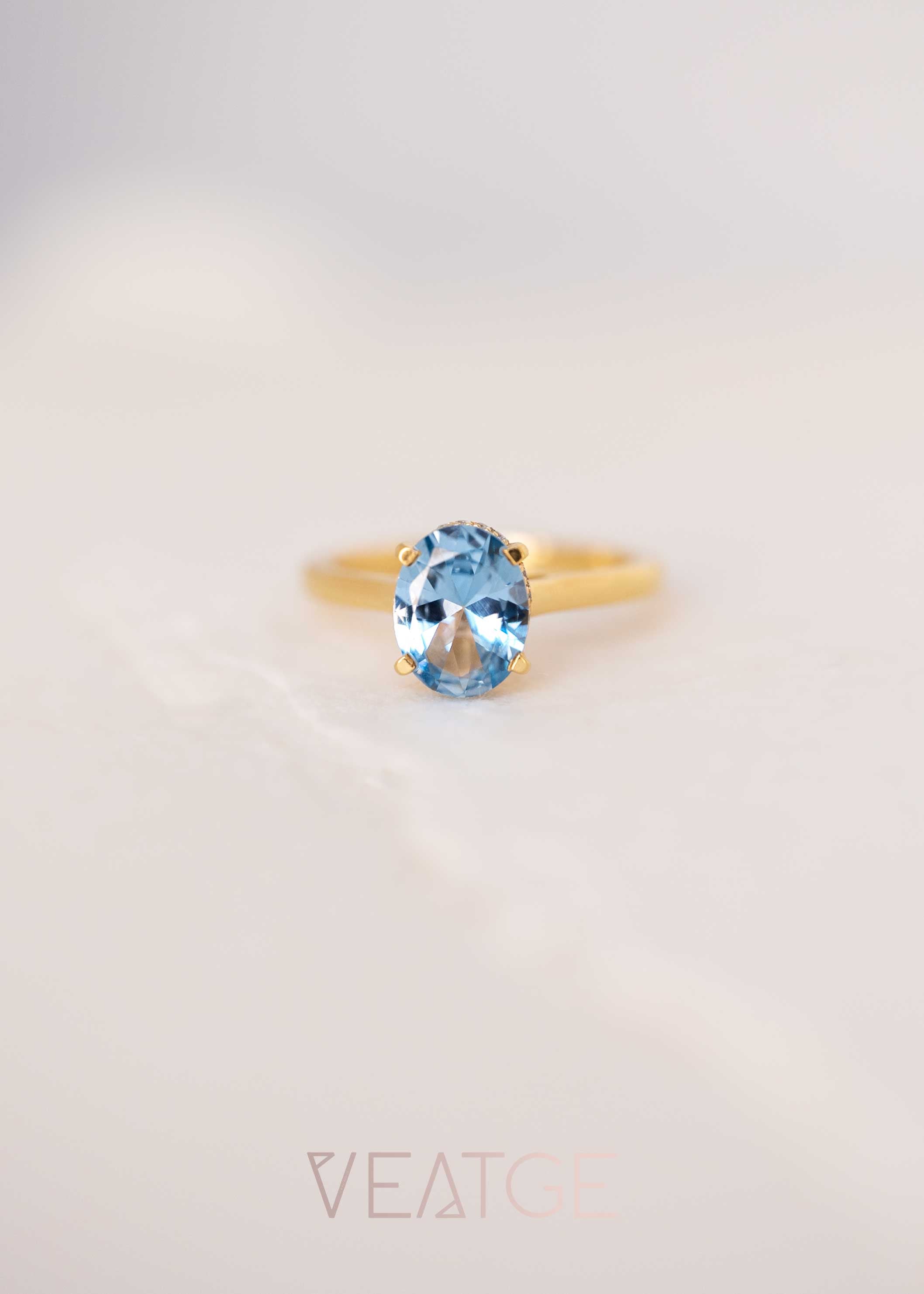 Aquamarine Ring Hidden Halo