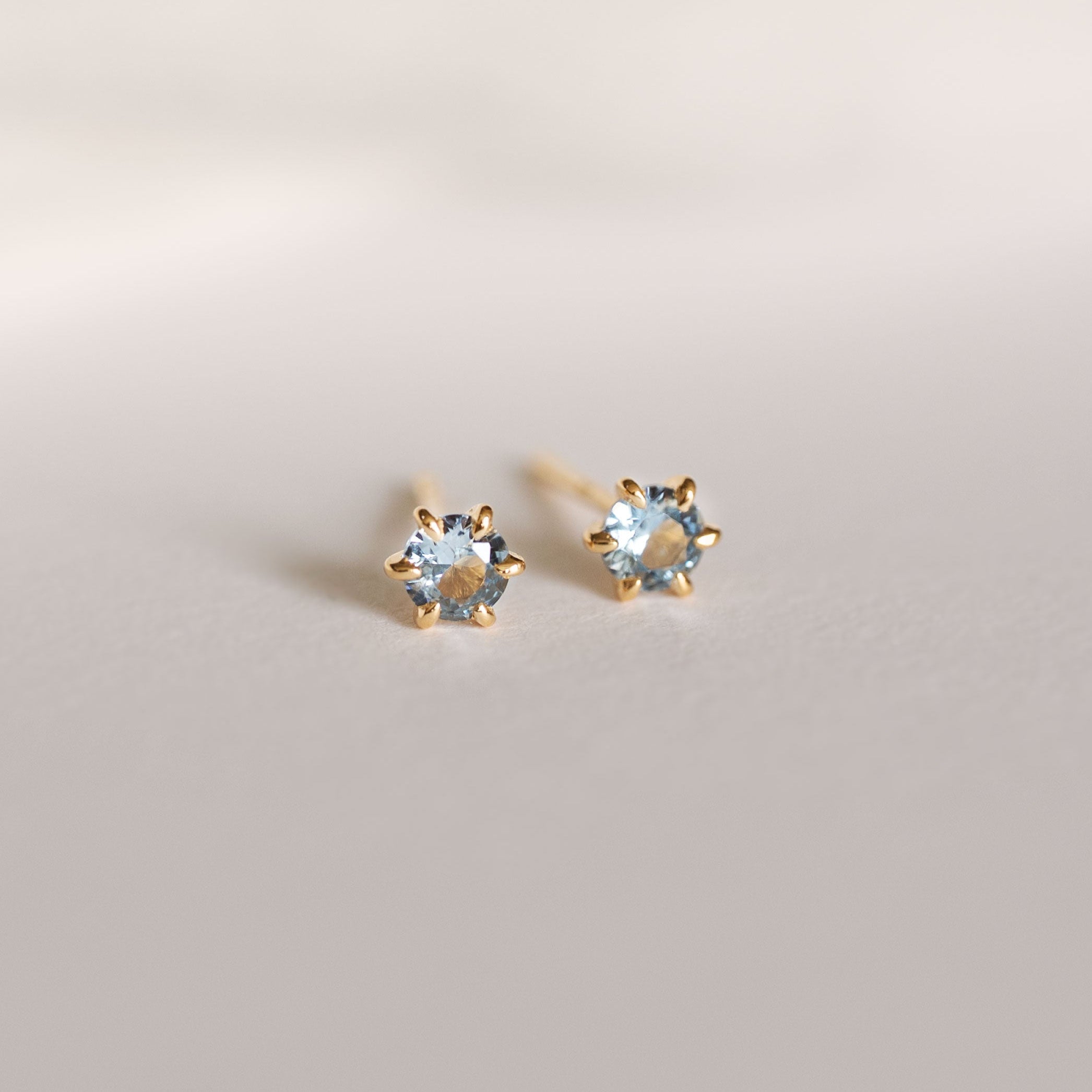 Aquamarine Stud Earrings Dainty Small Minimalist 14k Gold, March Birthstone, Birthday Gifts for girls, second piercing studs