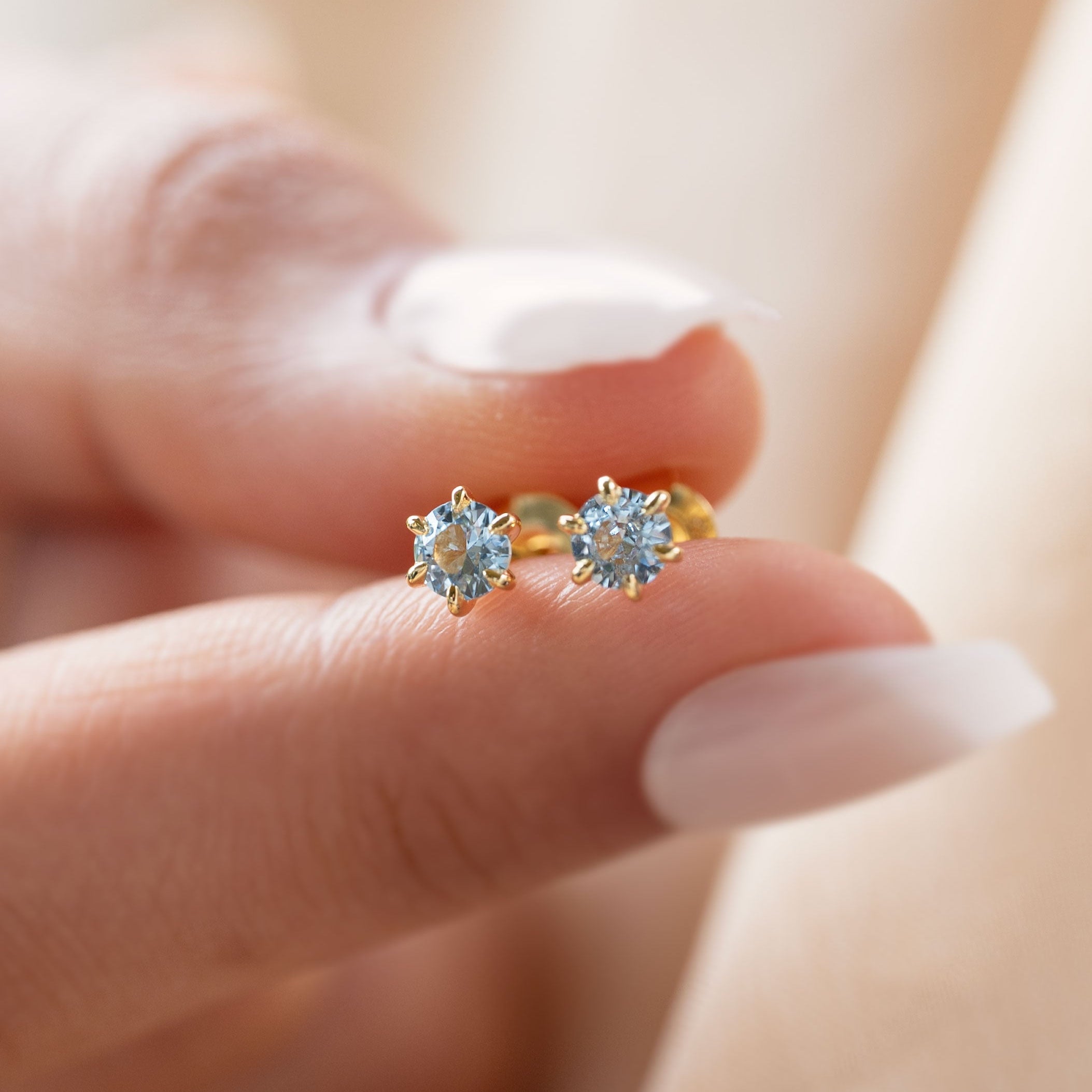 Aquamarine Stud Earrings Dainty Small Minimalist 14k Gold, March Birthstone, Birthday Gifts for girls, second piercing studs
