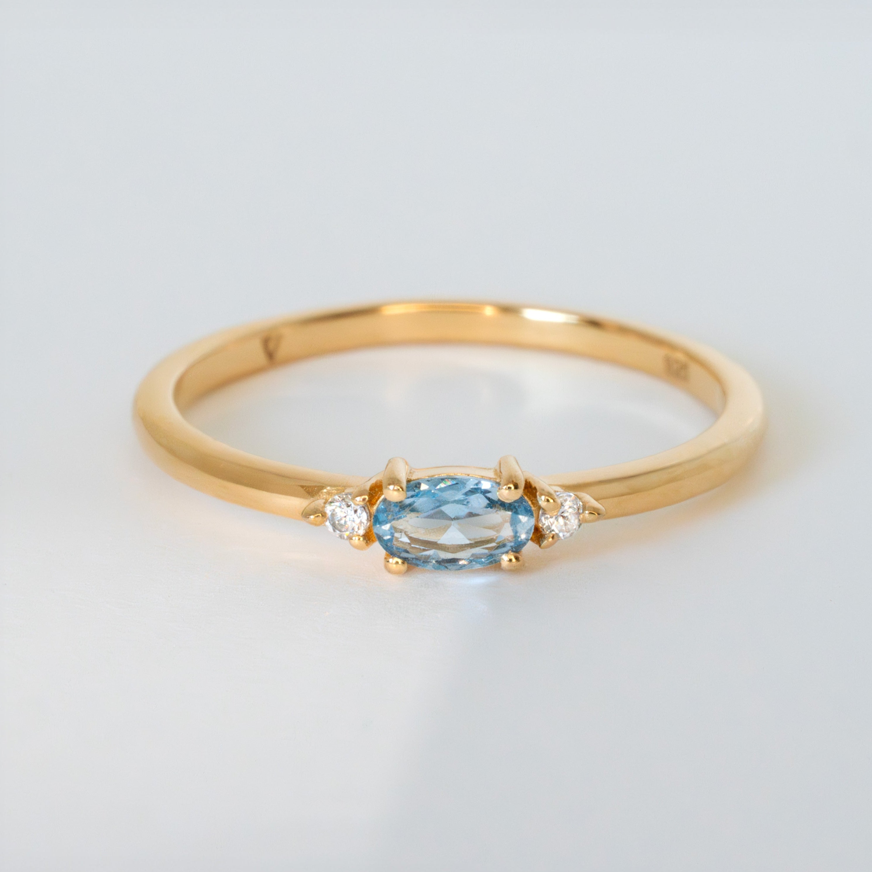 Aquamarine Ring 14k Gold Vermeil, Dainty March Birthstone Stacking Ring, Birthday Gifts for Women