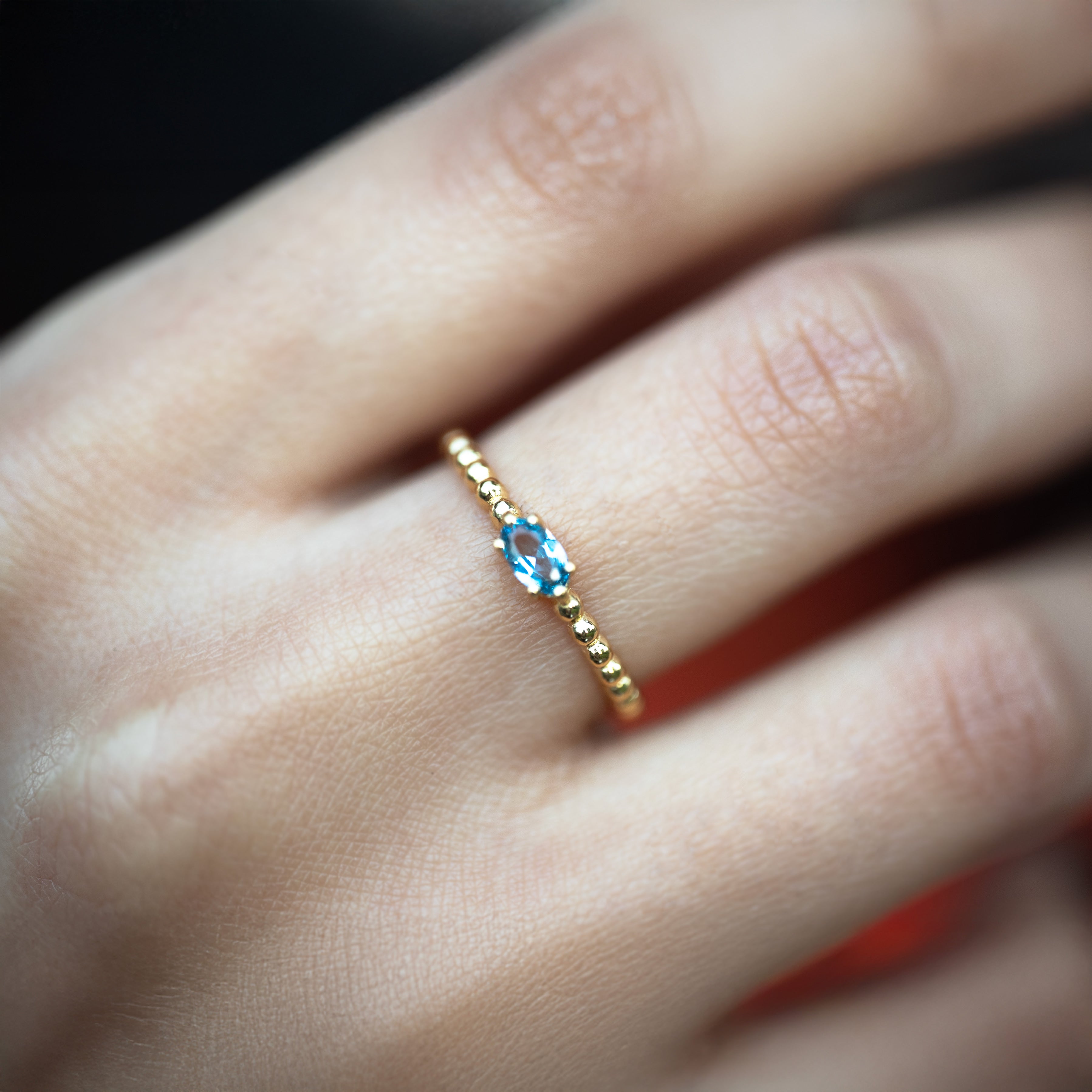 March Birthstone - Aquamarine Beaded Ring