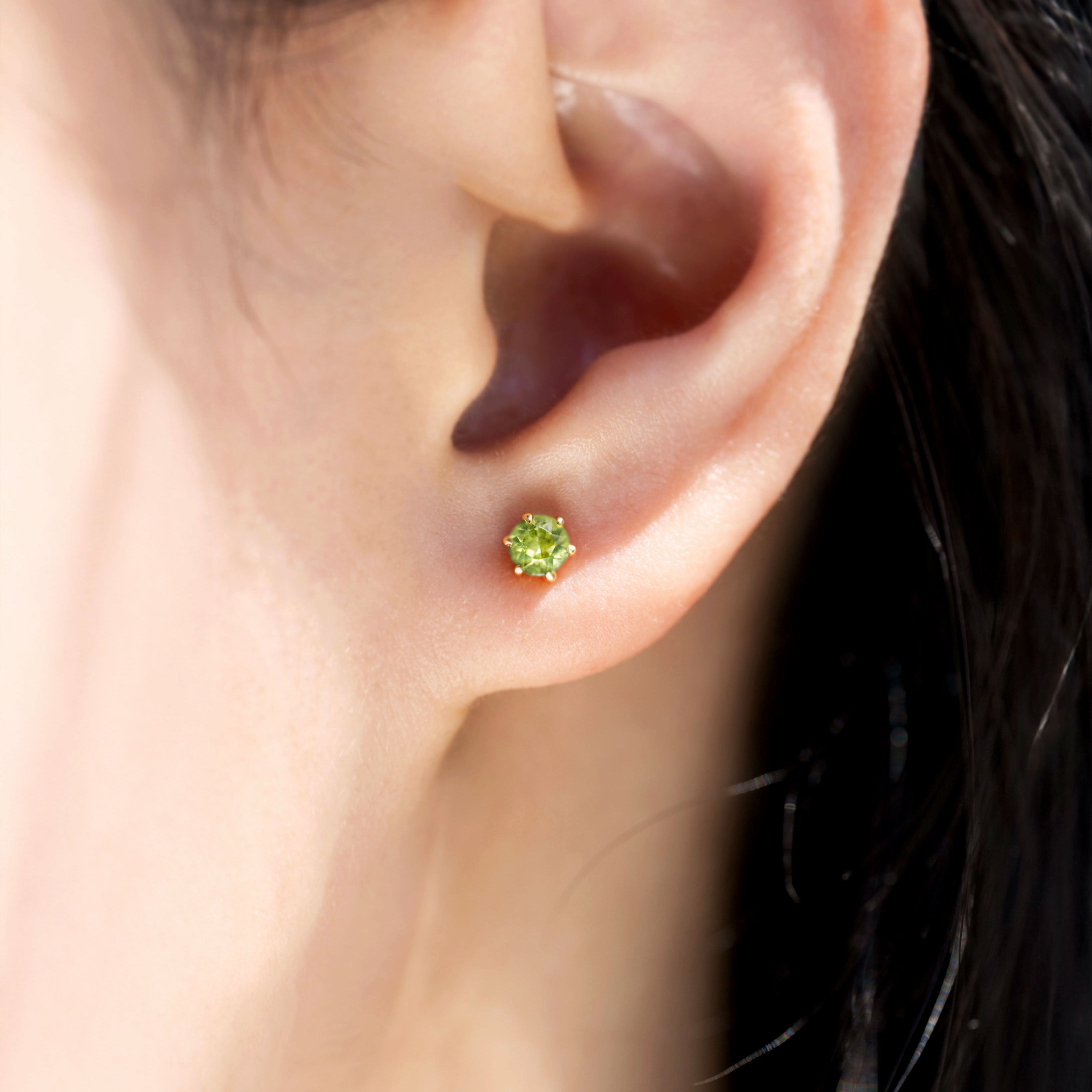 Natural Peridot Stud Earrings Dainty Small Minimalist 14k Gold, August Birthstone, Birthday Gifts for girls, second piercing studs