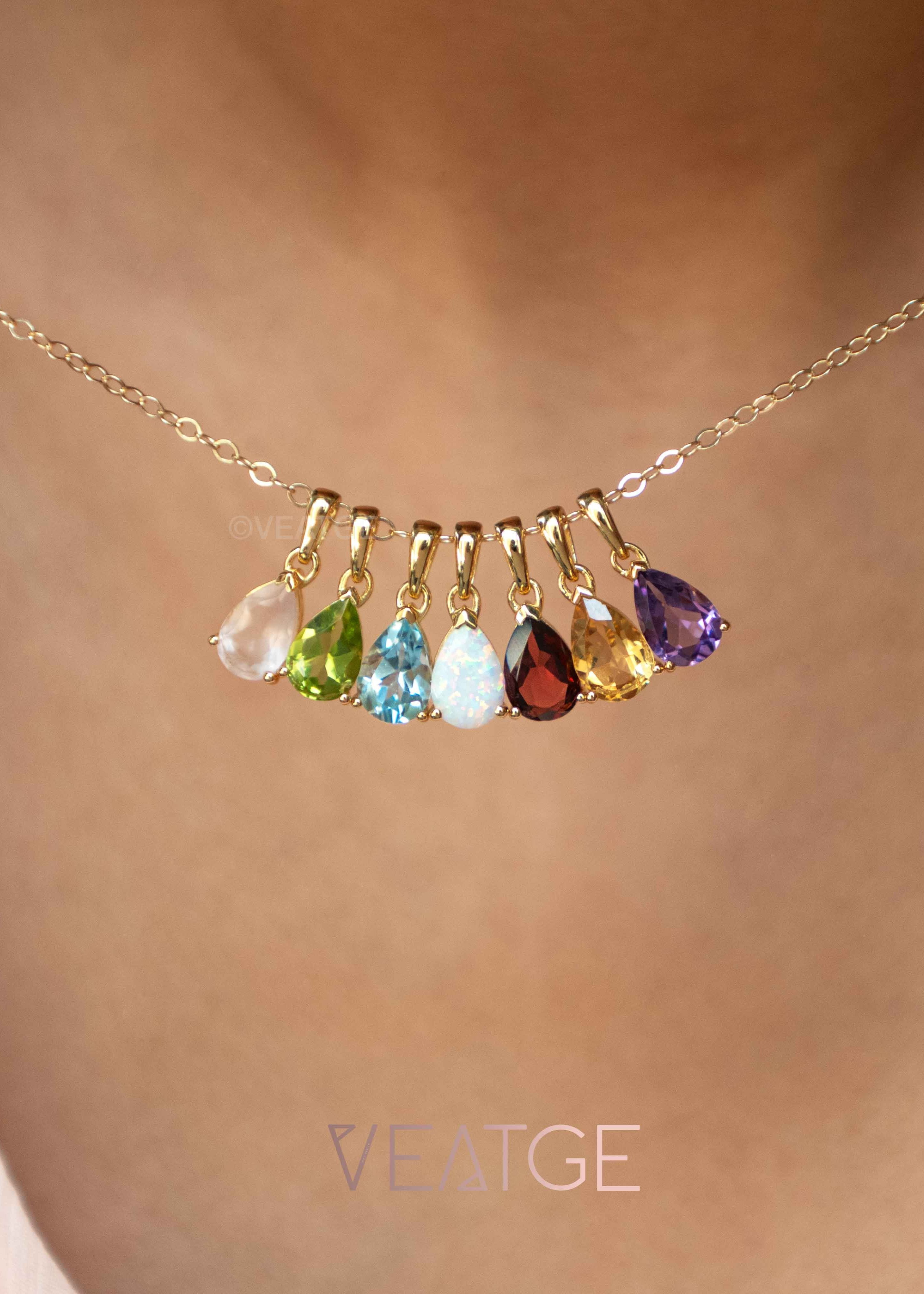 Pear Teardrop Natural Birthstone Necklace in 14k Gold Filled, Birthday Gifts for Girls