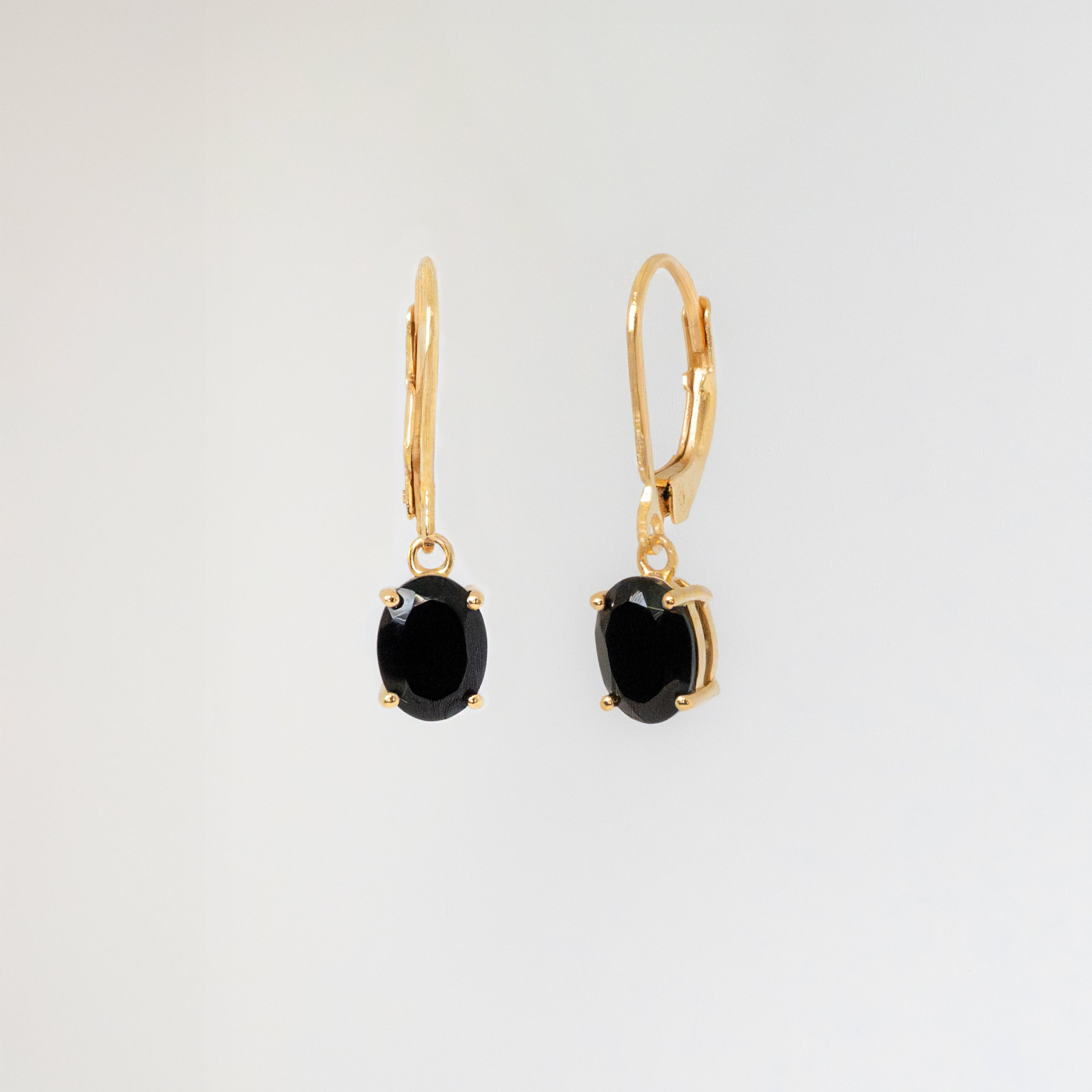 Black Onyx Dangle Earrings Gold Leverback Closed Hook, Black Onyx Protection Jewelry, Gift for Women, Everyday Earrings