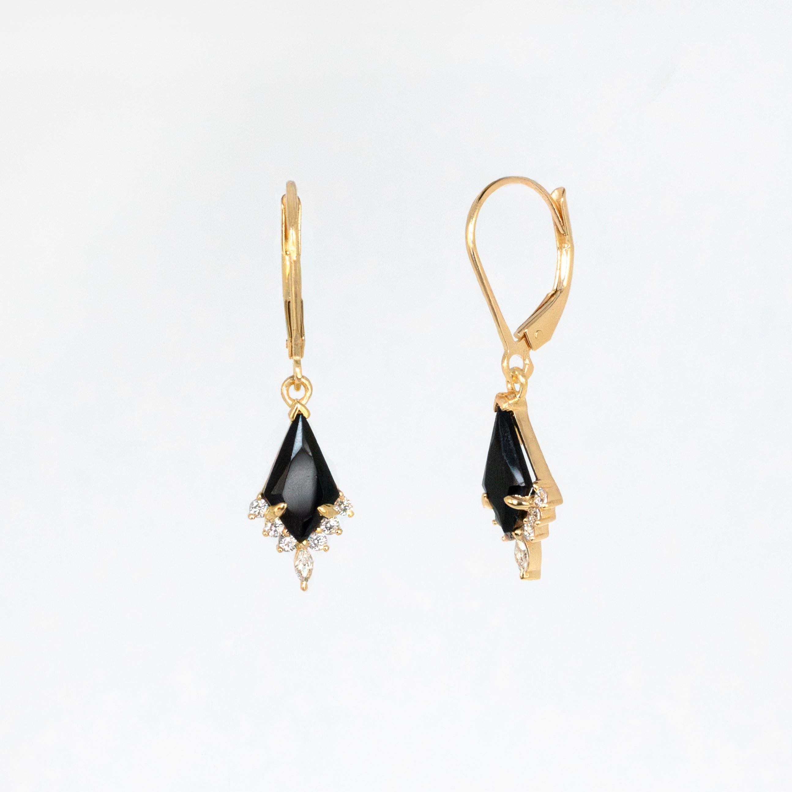 Black Onyx Kite Dangle Earrings, Party Earrings, Little Black Dress Jewelry, Dangle Drop Onyx Earrings Elegant Gift for Women