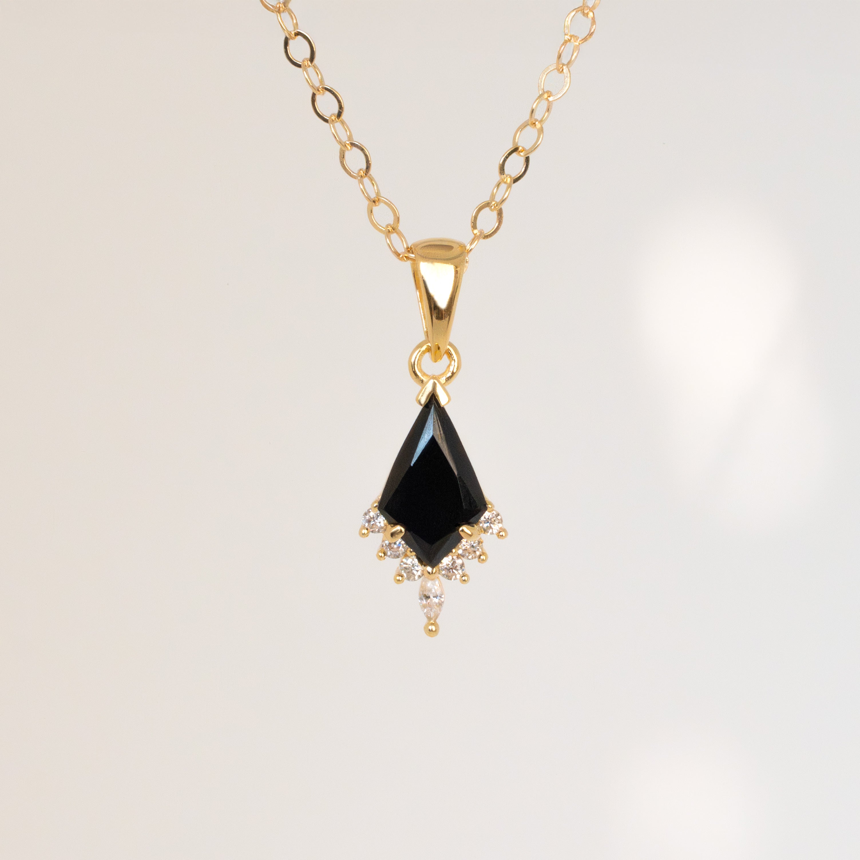 Black Onyx Kite Necklace | Anti-Tarnish 14k Gold Filled Chain, Natural Gemstone Gifts for Women