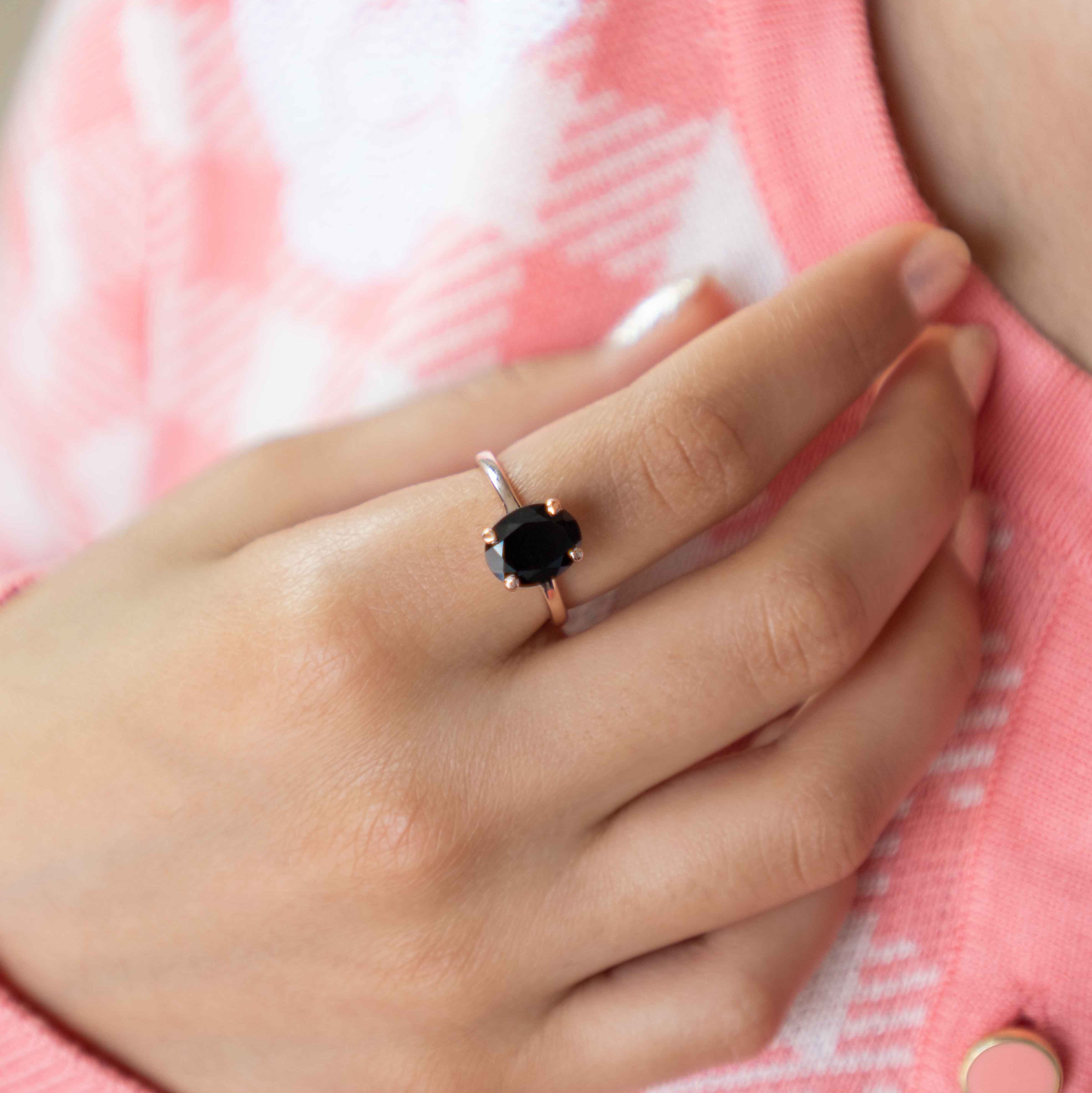 Black-Onyx-Ring Rose Gold Vermeil Natural Gemstone Genuine Gemstone Rings for Women, Friend Wife Mom