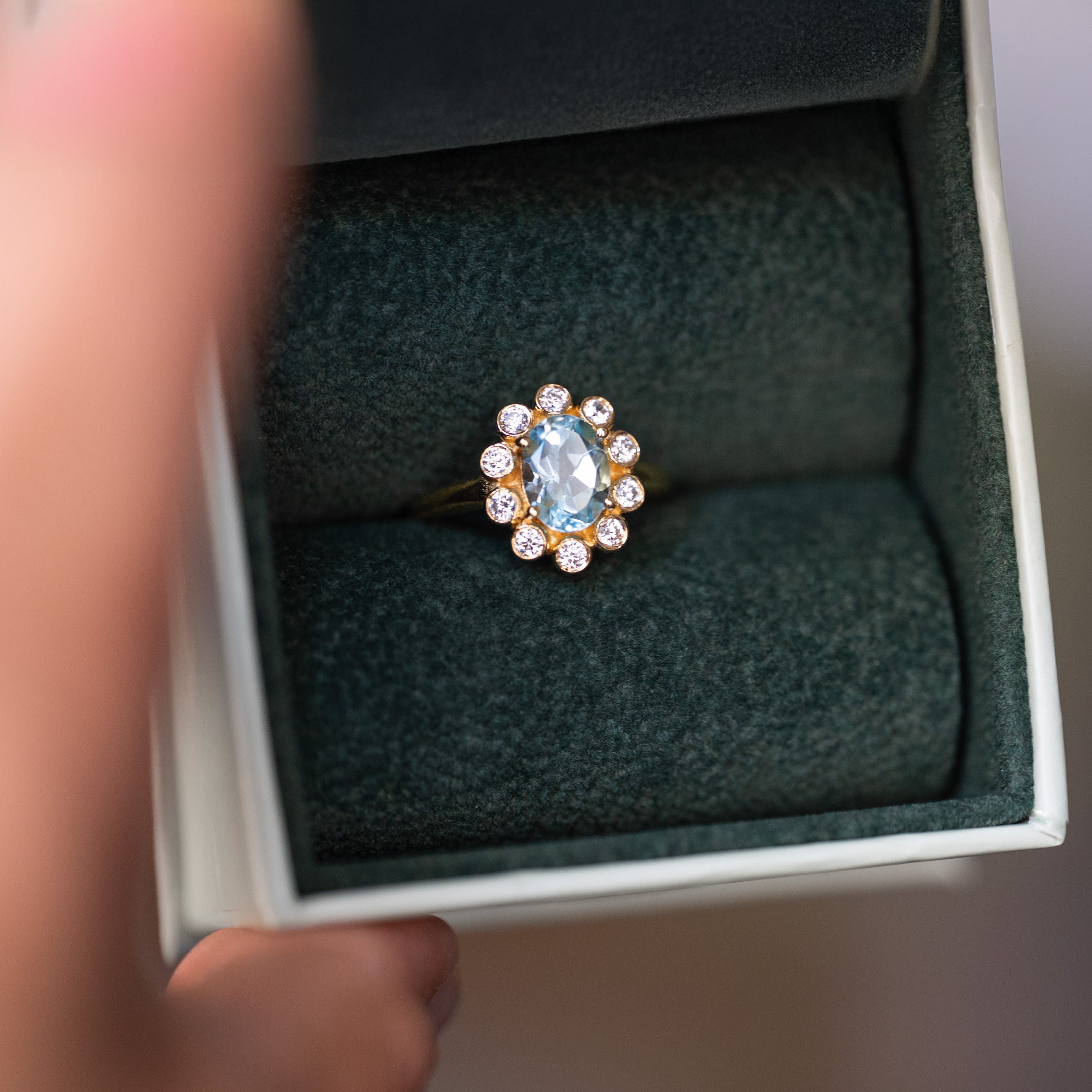 Blue Topaz Ring Floral design, flower jewelry for women, engagement wedding rings, Anniversary gifts for wife, mother's day gifts for mom, flower motif themed jewelry