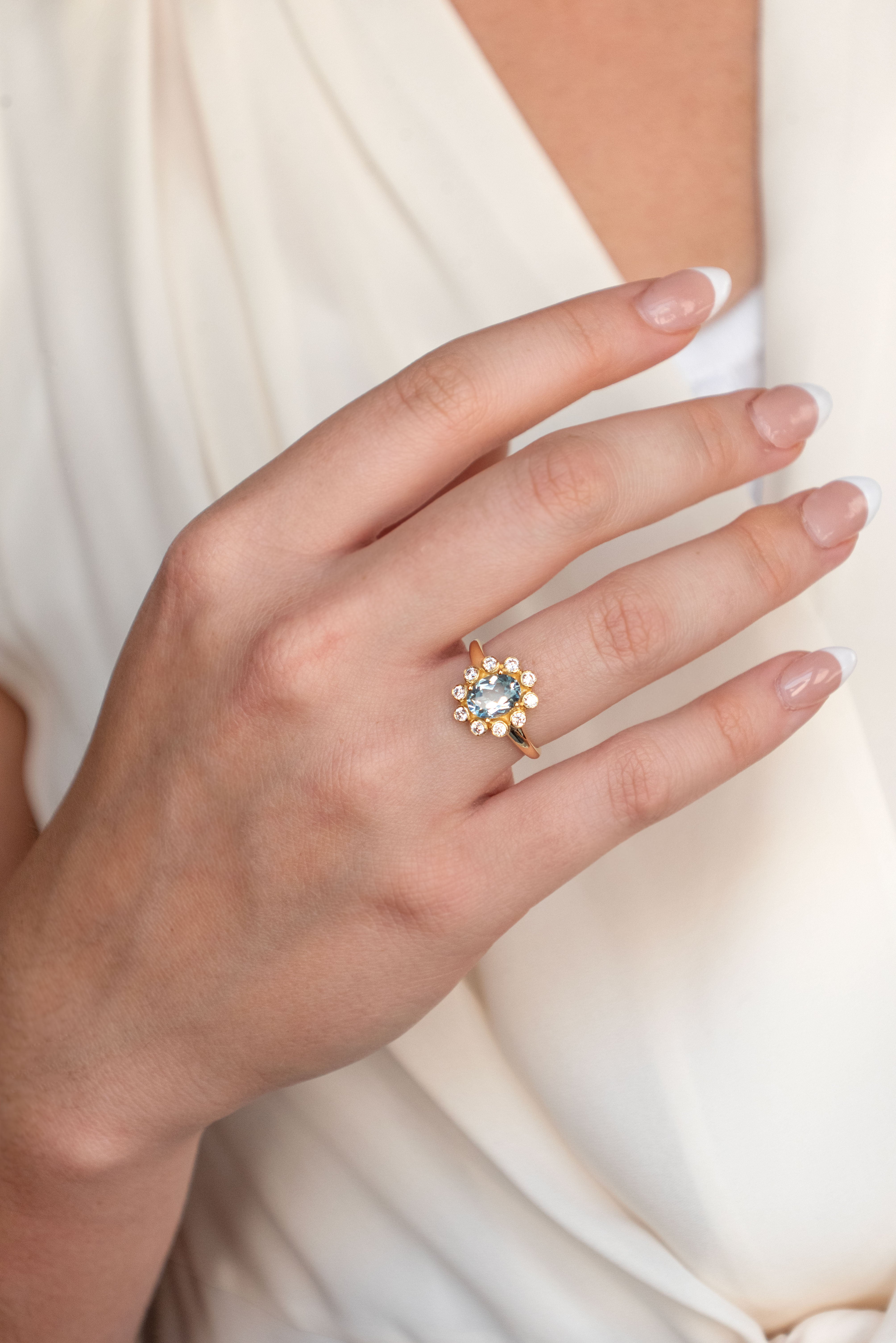 Blue Topaz Ring Floral design, flower jewelry for women, engagement wedding rings, Anniversary gifts for wife, mother's day gifts for mom, flower motif themed jewelry