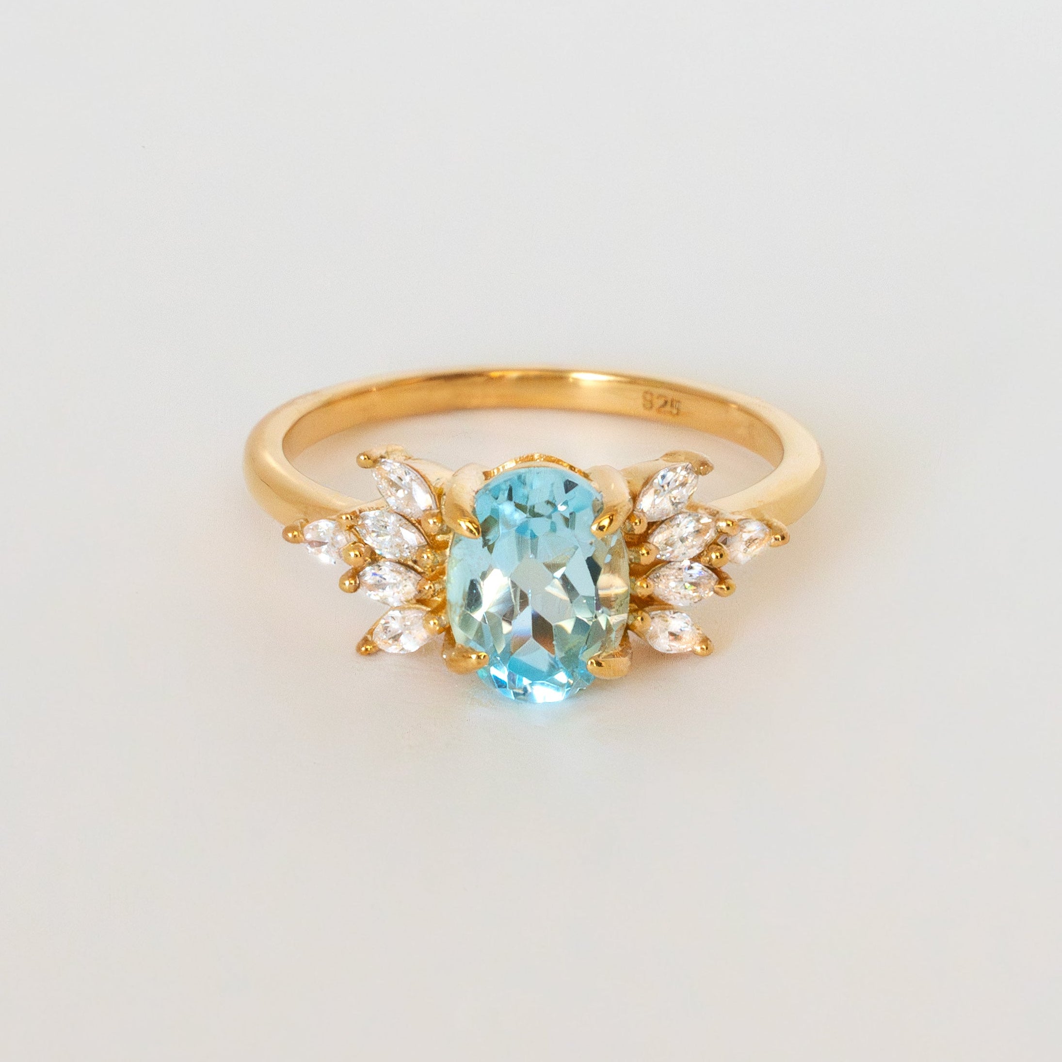 Bow Blue Topaz Ring Gold Vermeil, Gemstone Statement Ring for Women