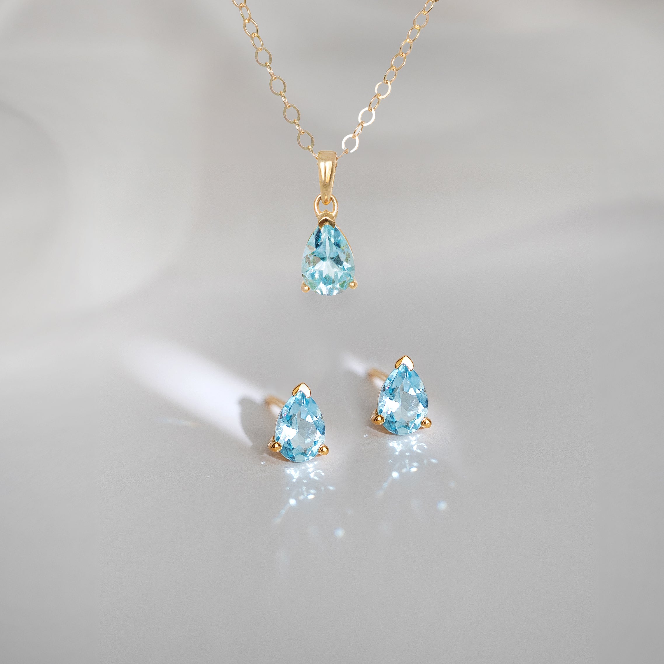 Blue Topaz Pear Necklace and Earring Gift Set