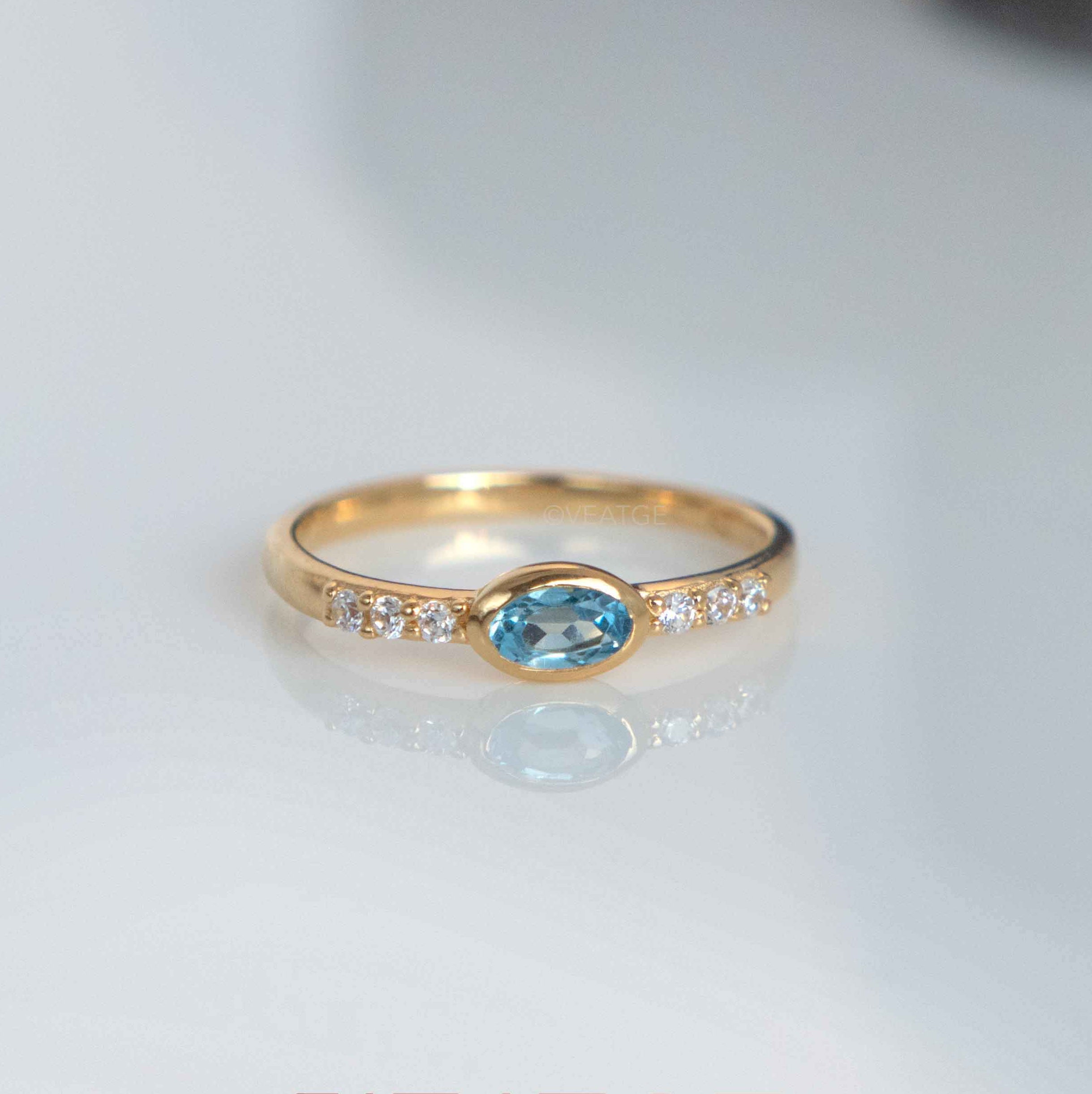 December Birthstone - Swiss Blue Topaz Band Ring 