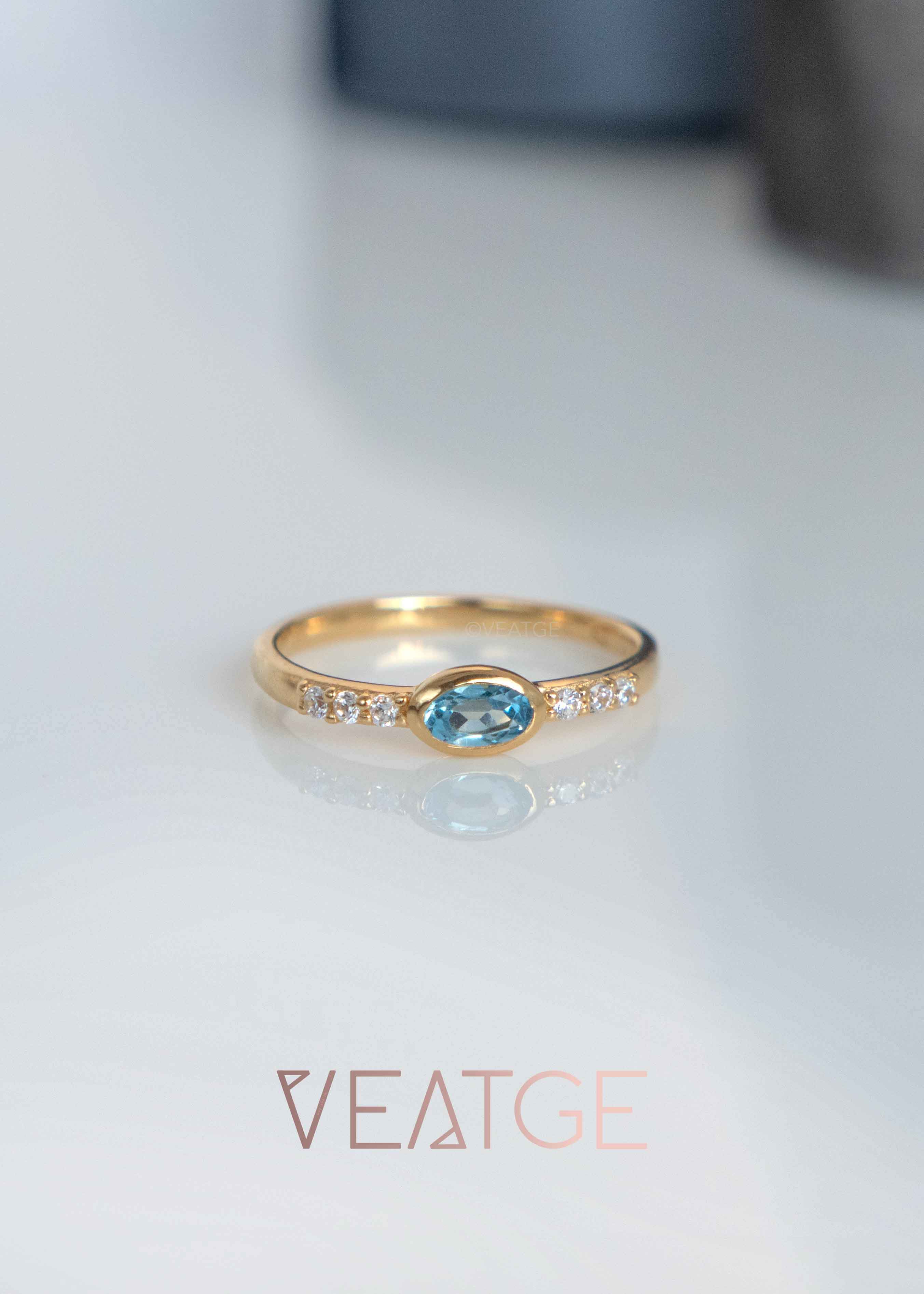 December Birthstone - Swiss Blue Topaz Band Ring 