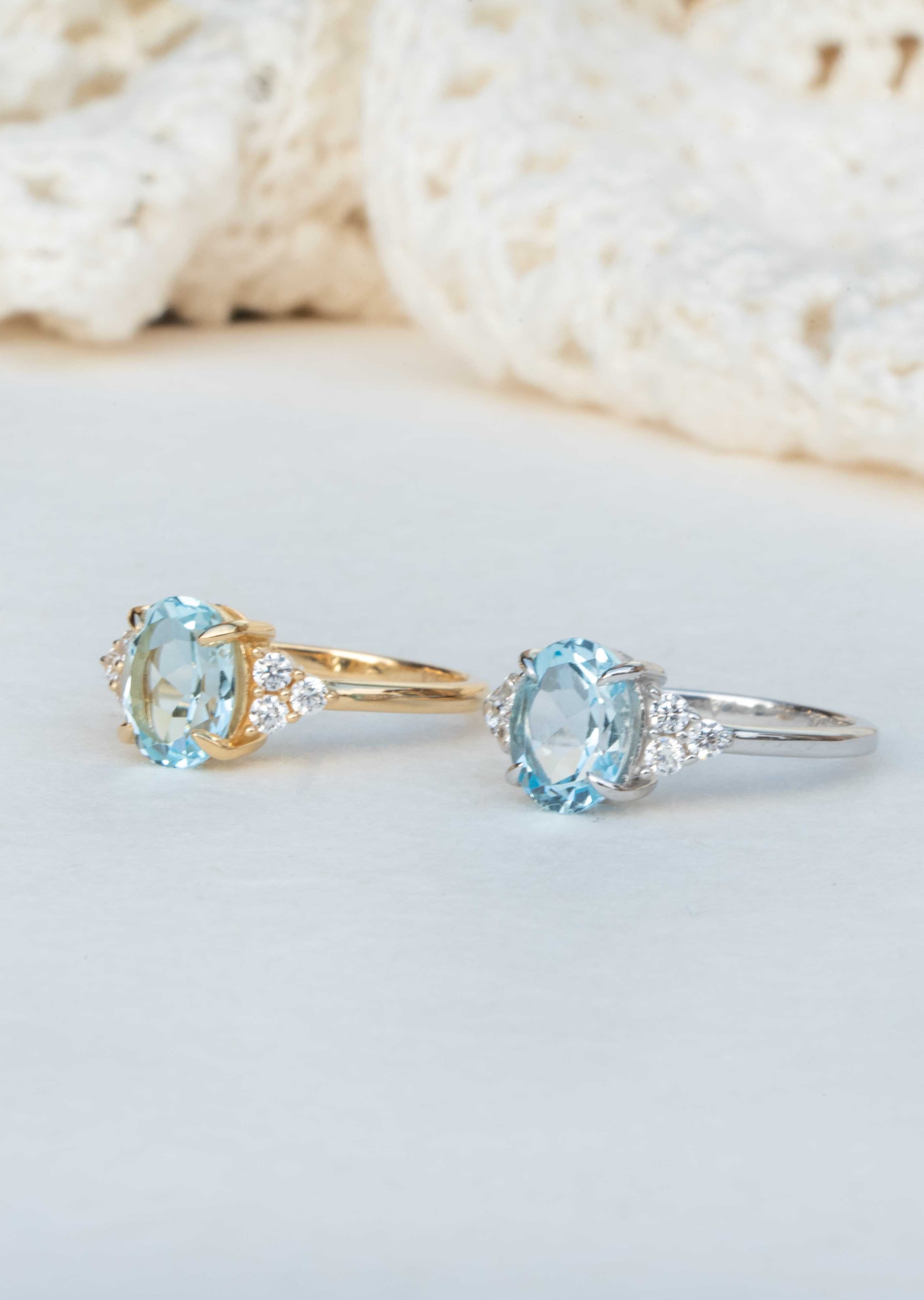 Blue Topaz Ring for Women, Birthday Anniversary Promise Ring Gifts 
