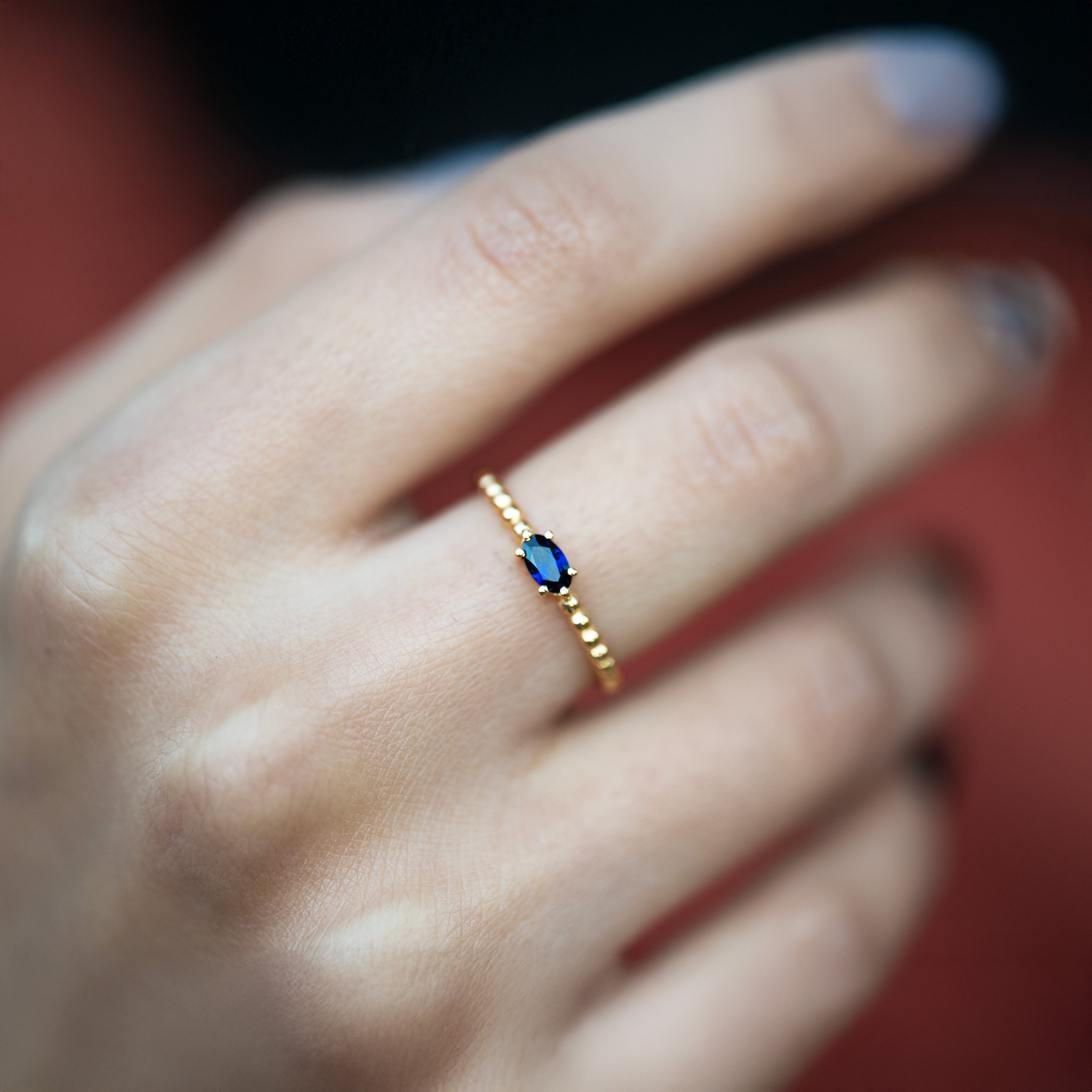 Blue Sapphire Beaded Ring September Birthstone 14k gold vermeil