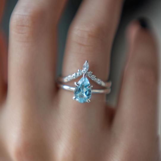 Blue Topaz Stacking Ring Set Sterling Silver, pre-stacked engagement rings, alternative wedding rings, gift for women