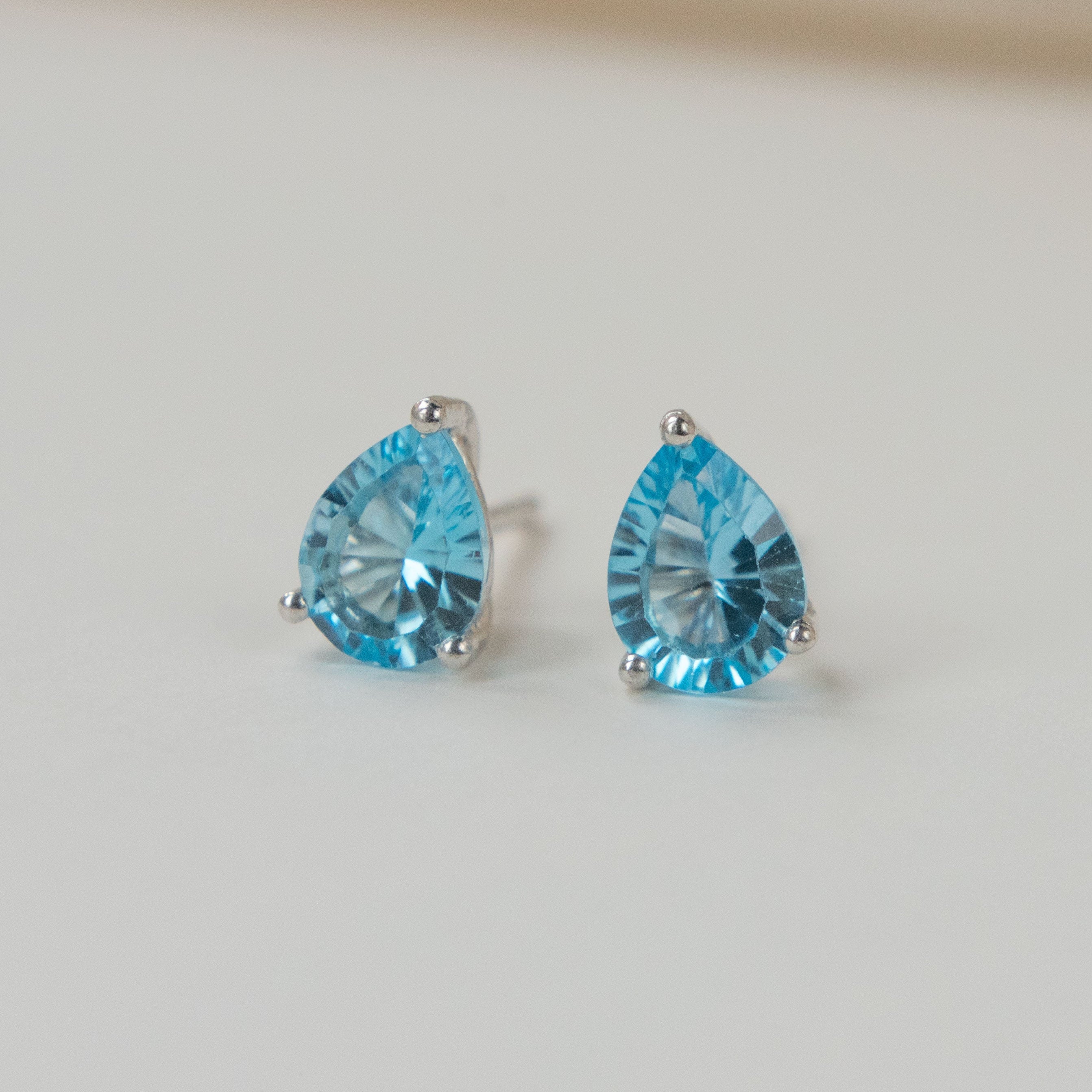 Swiss Blue Topaz Pear Stud Earrings Sterling Silver December Birthstone Gifts for Girls