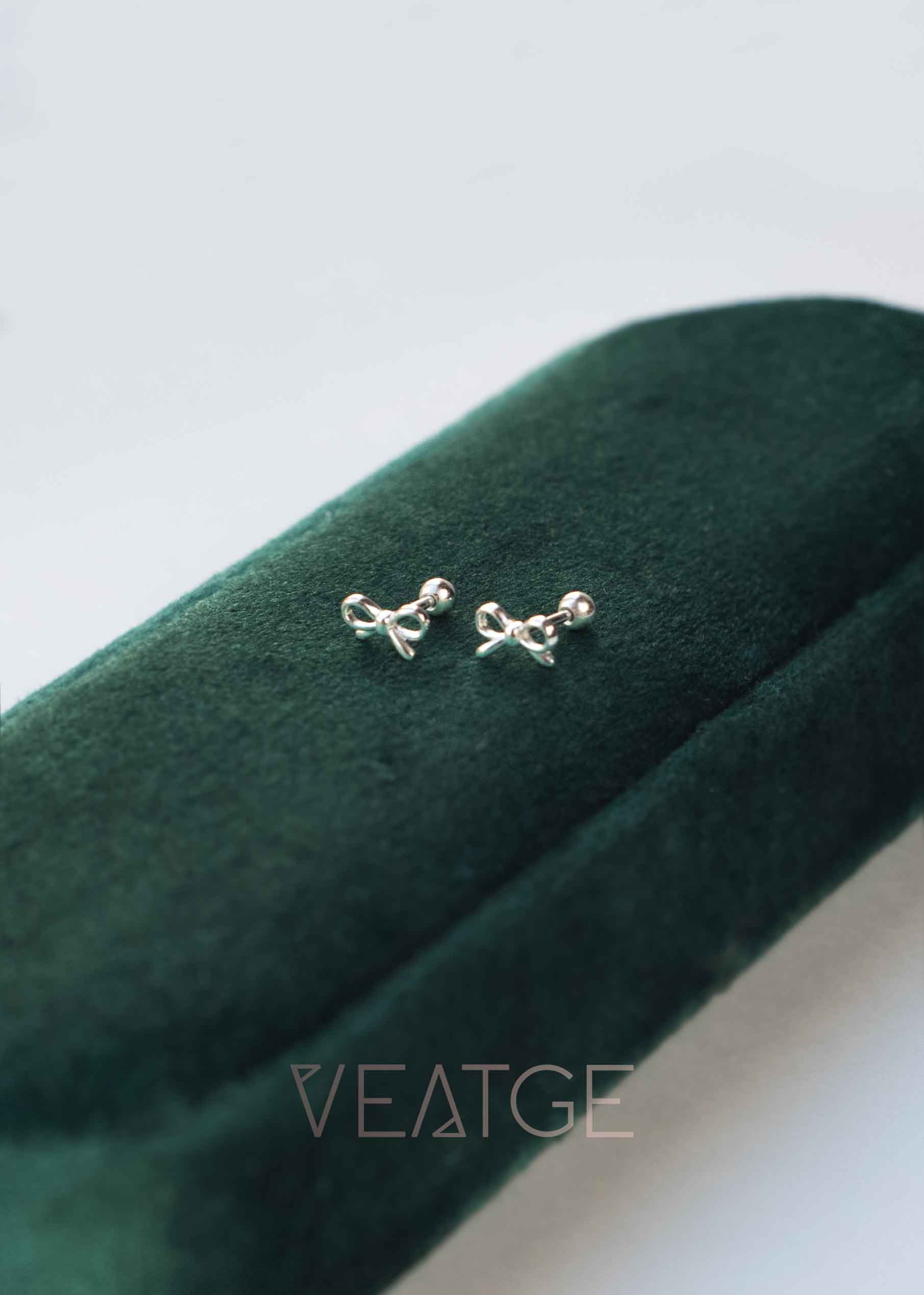 tiny bow screwback earrings in silver 925 gifts for girls, sleeper earrings