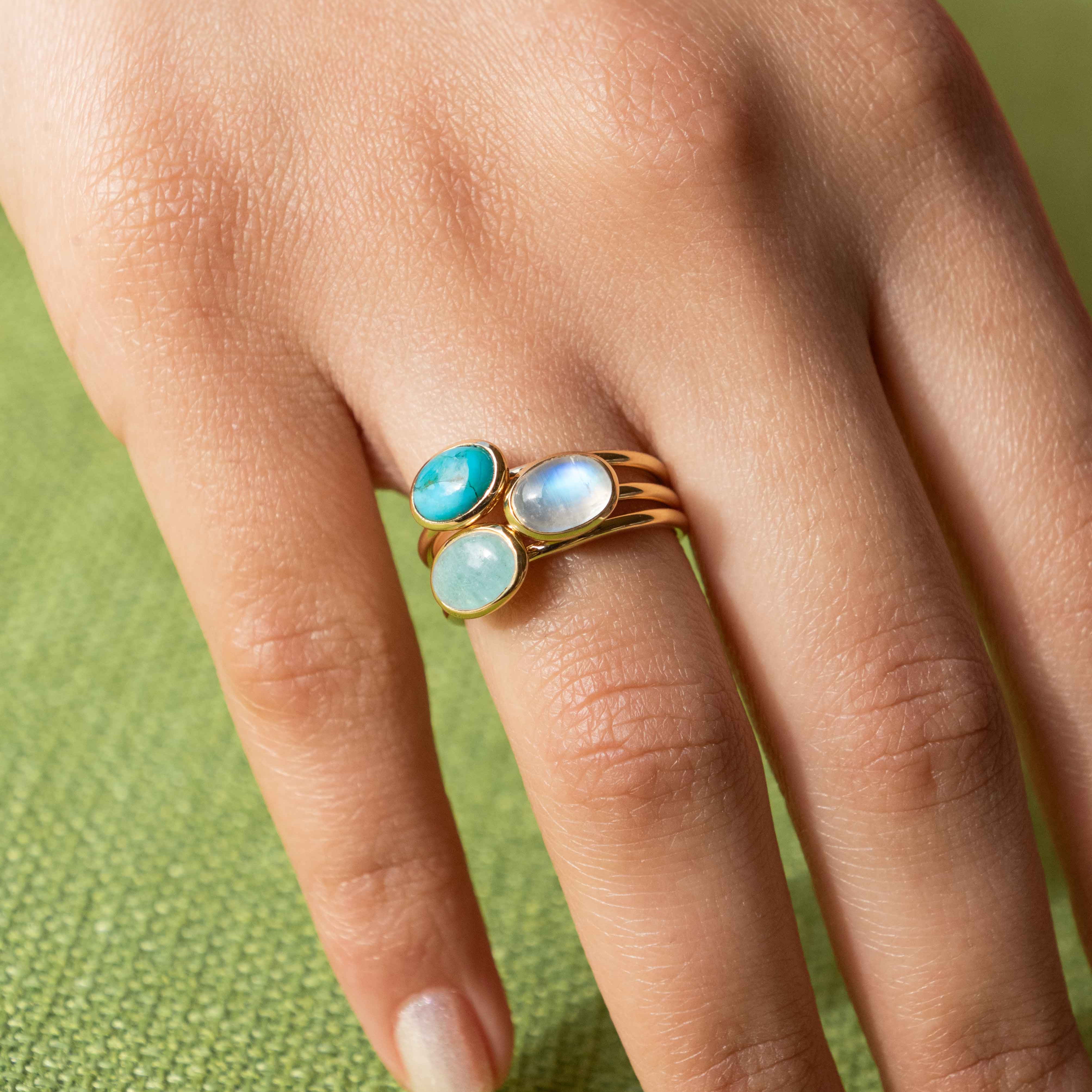 Natural Moonstone Ring Gold Blue Rainbow Flash Dainty Minimalist Promise Rings for Women, June Birthstone Birthday Gifts for Girls