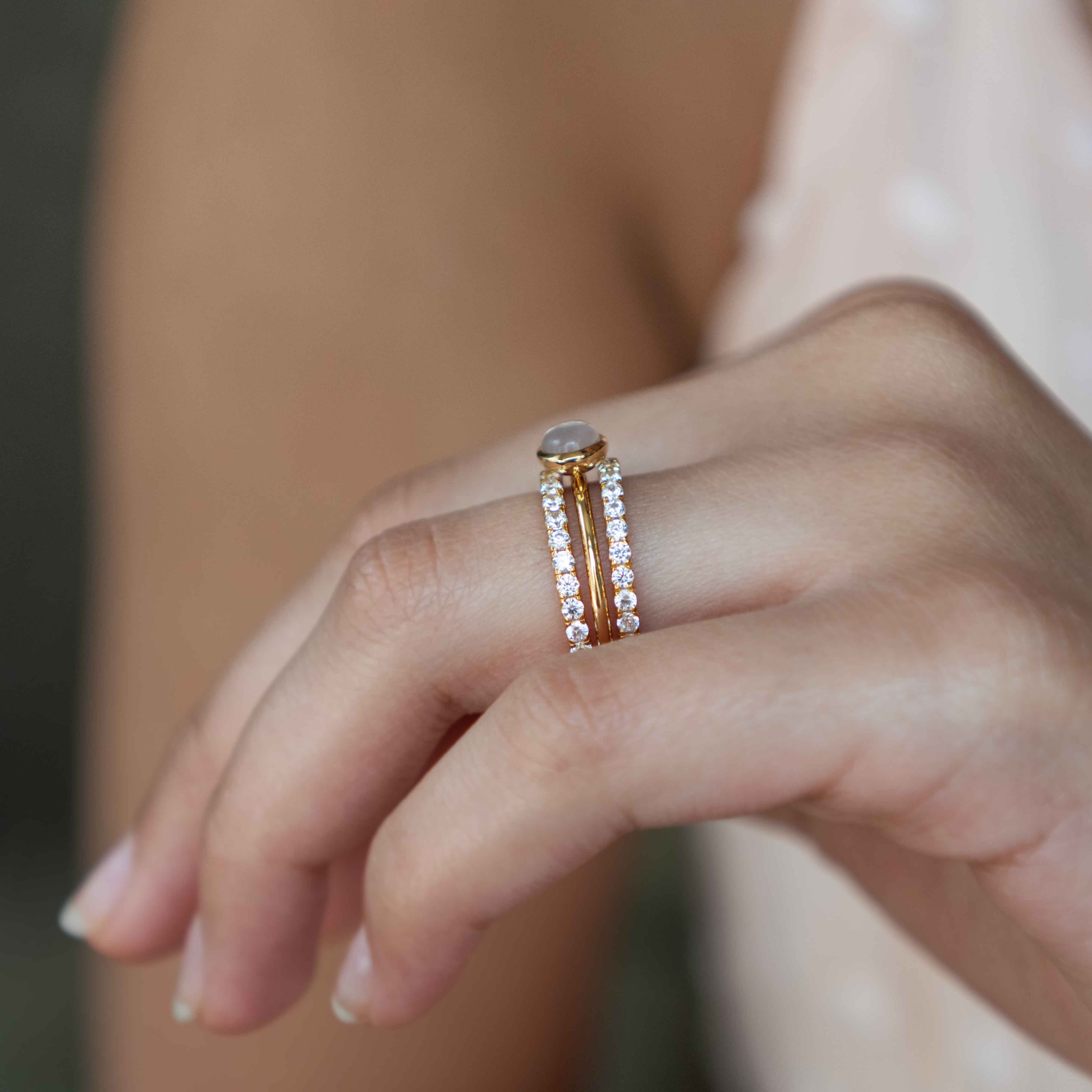 Natural Moonstone Ring Gold Blue Rainbow Flash Dainty Minimalist Promise Rings for Women, June Birthstone Birthday Gifts for Girls