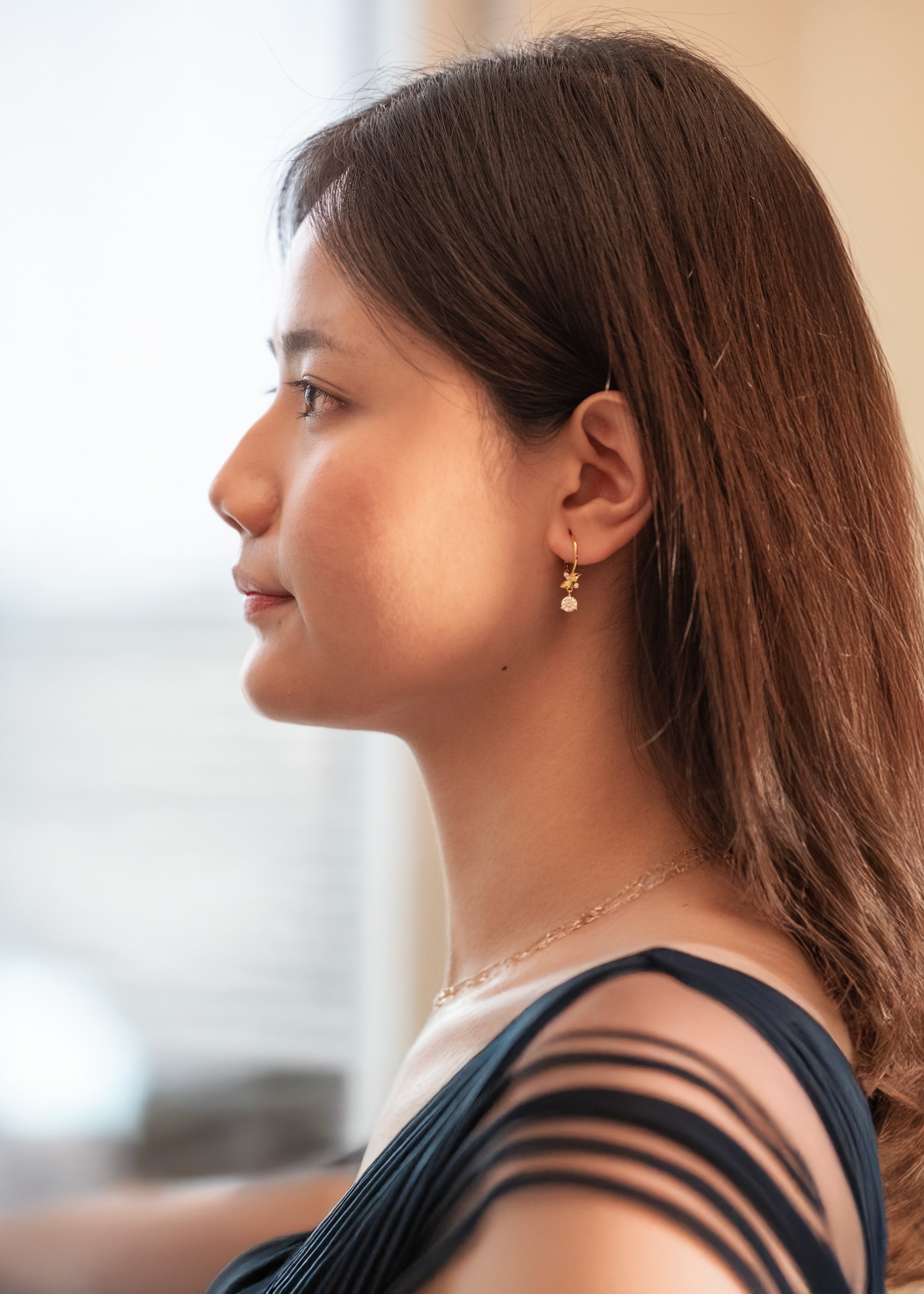 Cosmic Lily Dangle Earrings - 1ct Moissanite