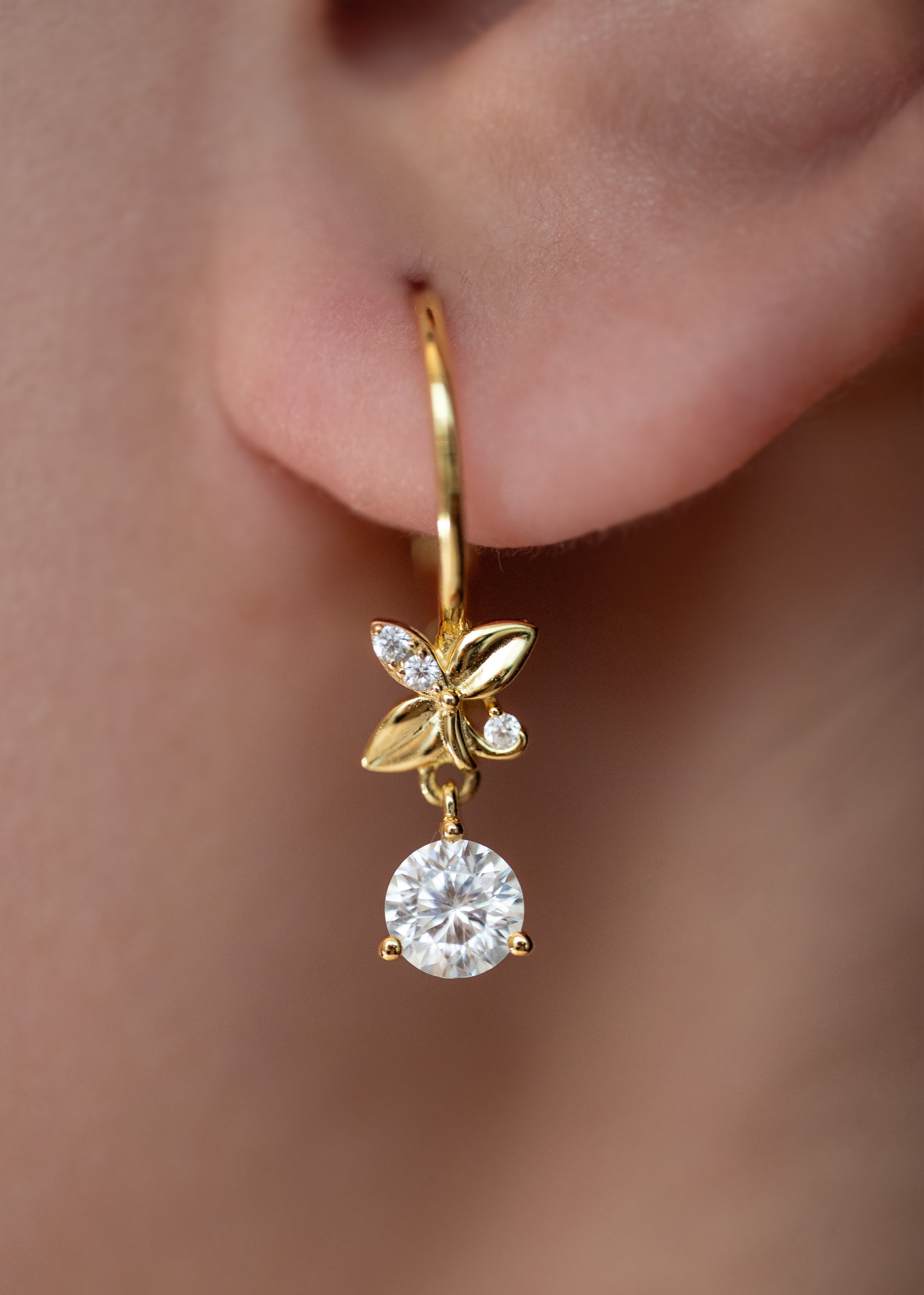 Moissanite Diamond Dangle Earrings 14k Gold