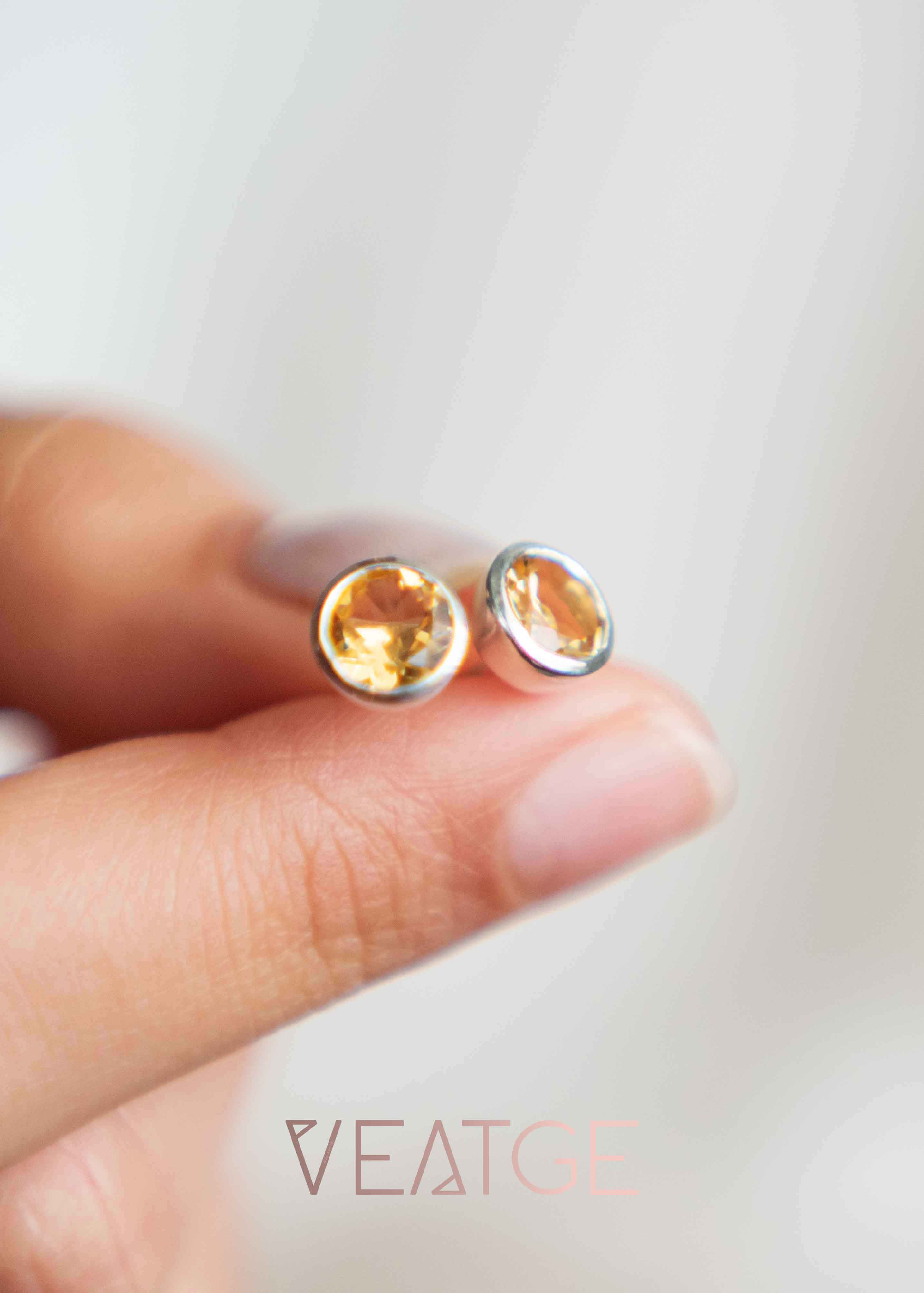 Natural Citrine Stud Earrings for Teen Girls Gifts, November Birthstone, Gift for Women