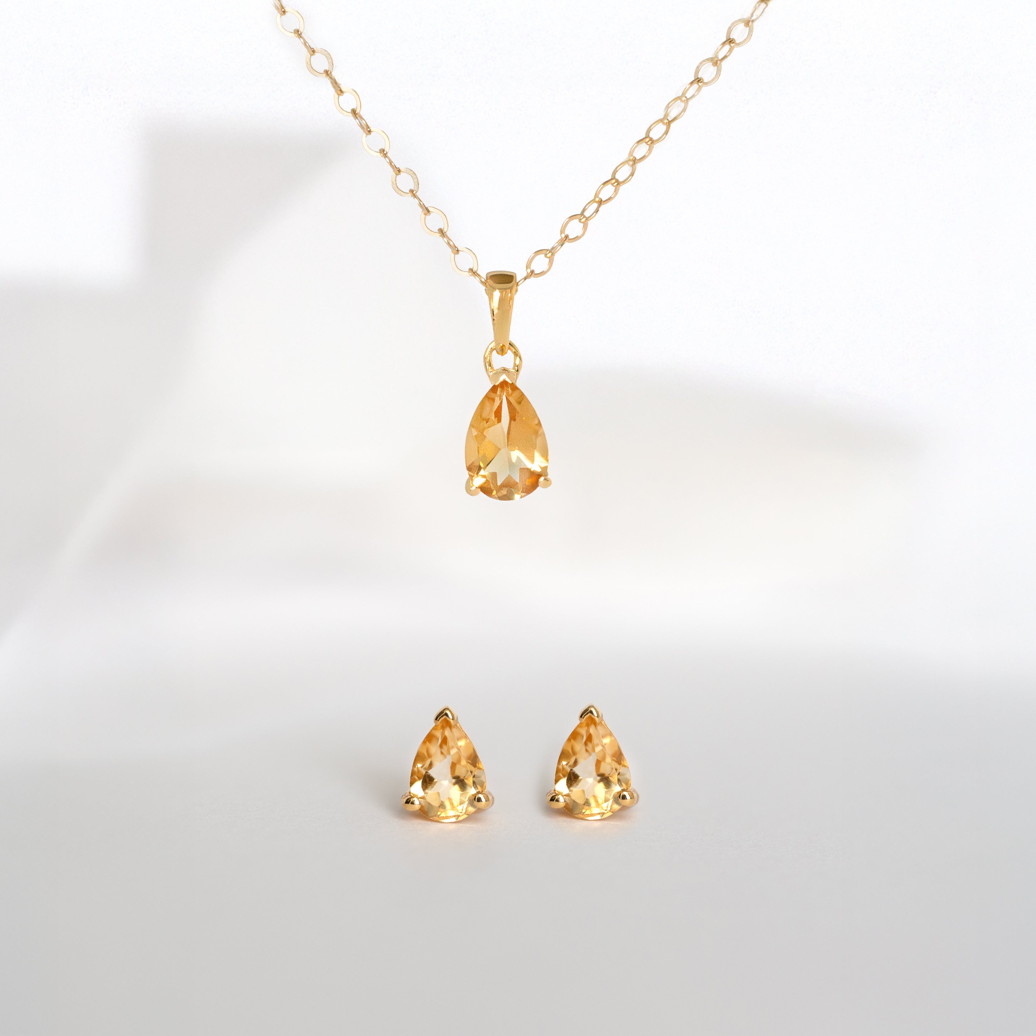 Citrine Pear Necklace and Earring Gift Set