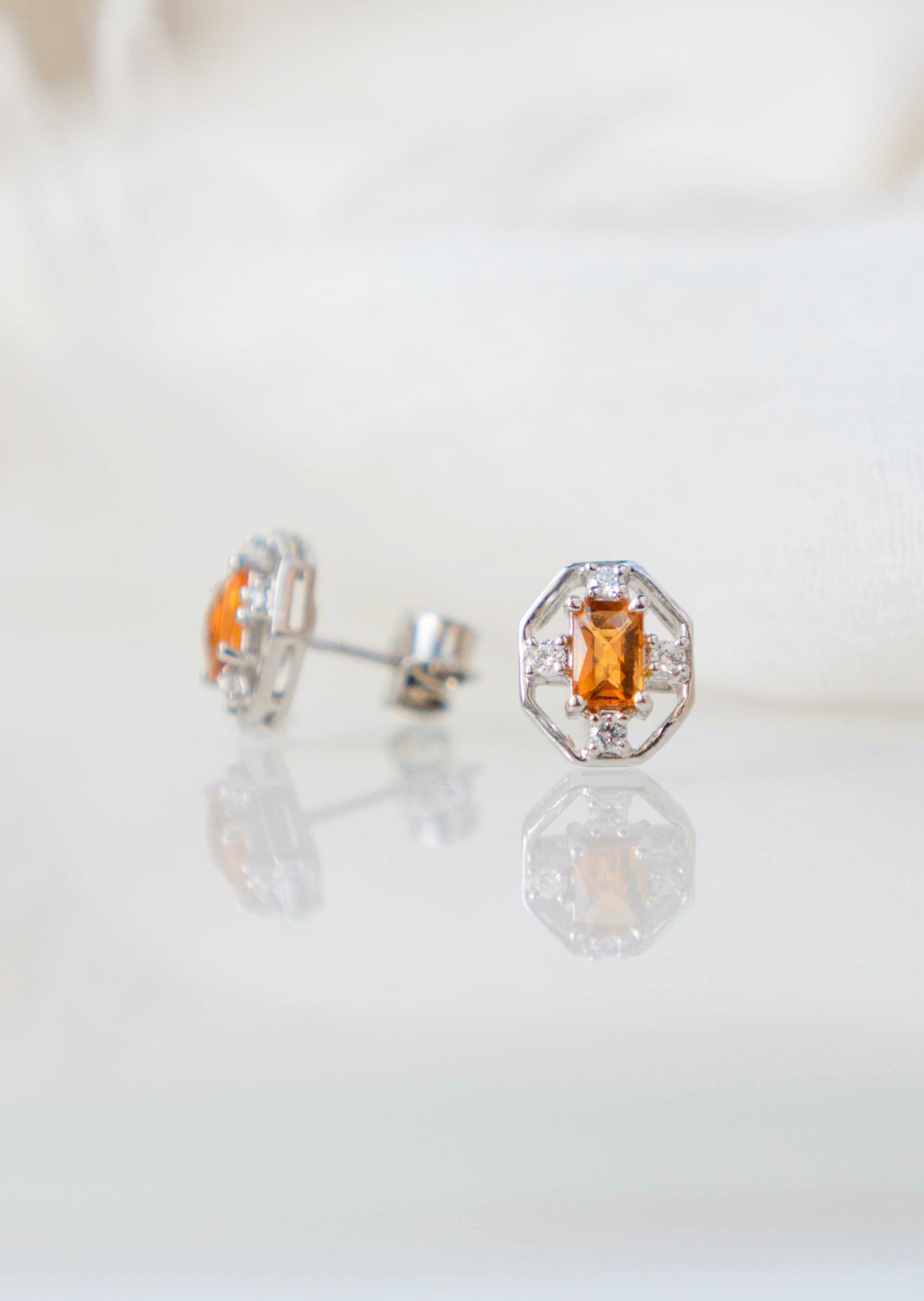 Citrine Statement Stud Earrings Sterling Silver November Birthstone Gifts for Women