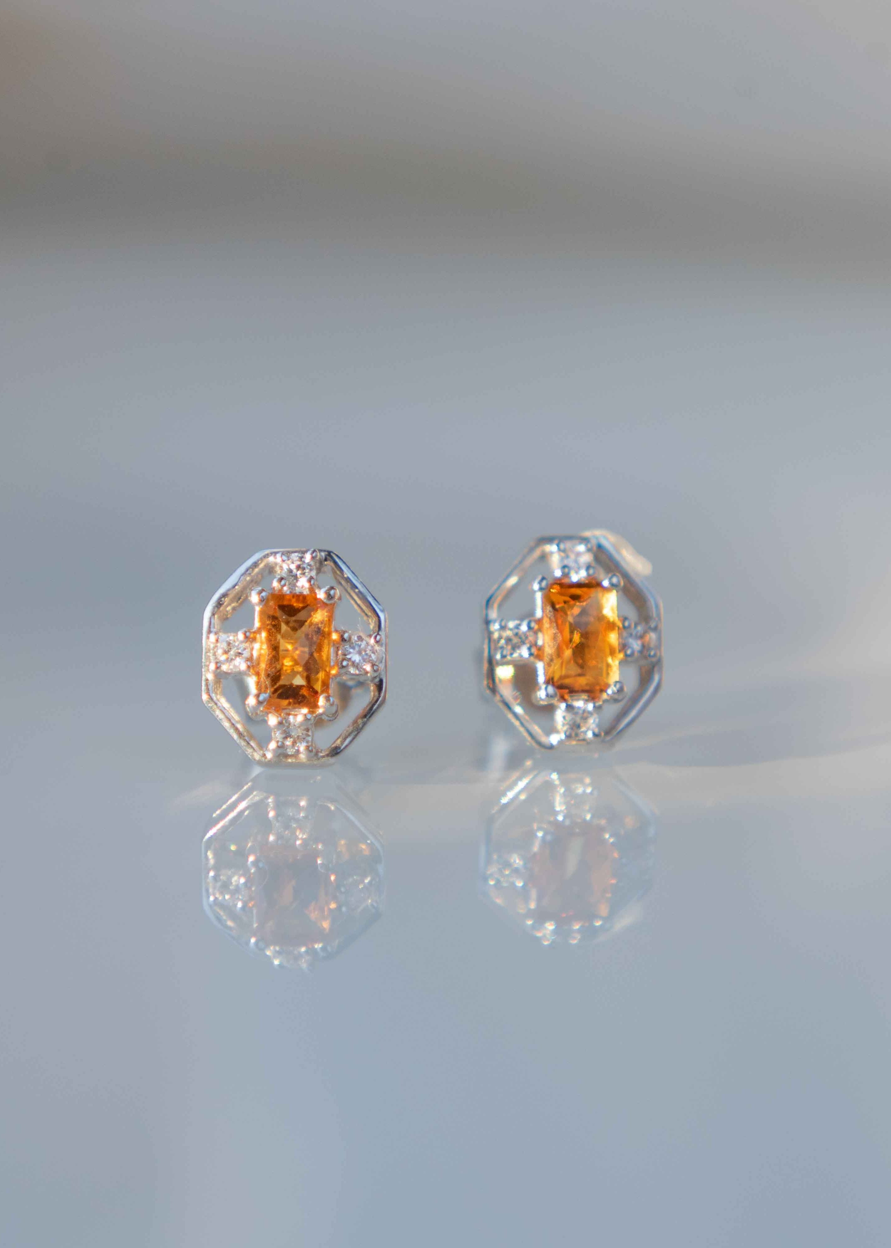 Citrine Statement Stud Earrings Sterling Silver November Birthstone Gifts for Women