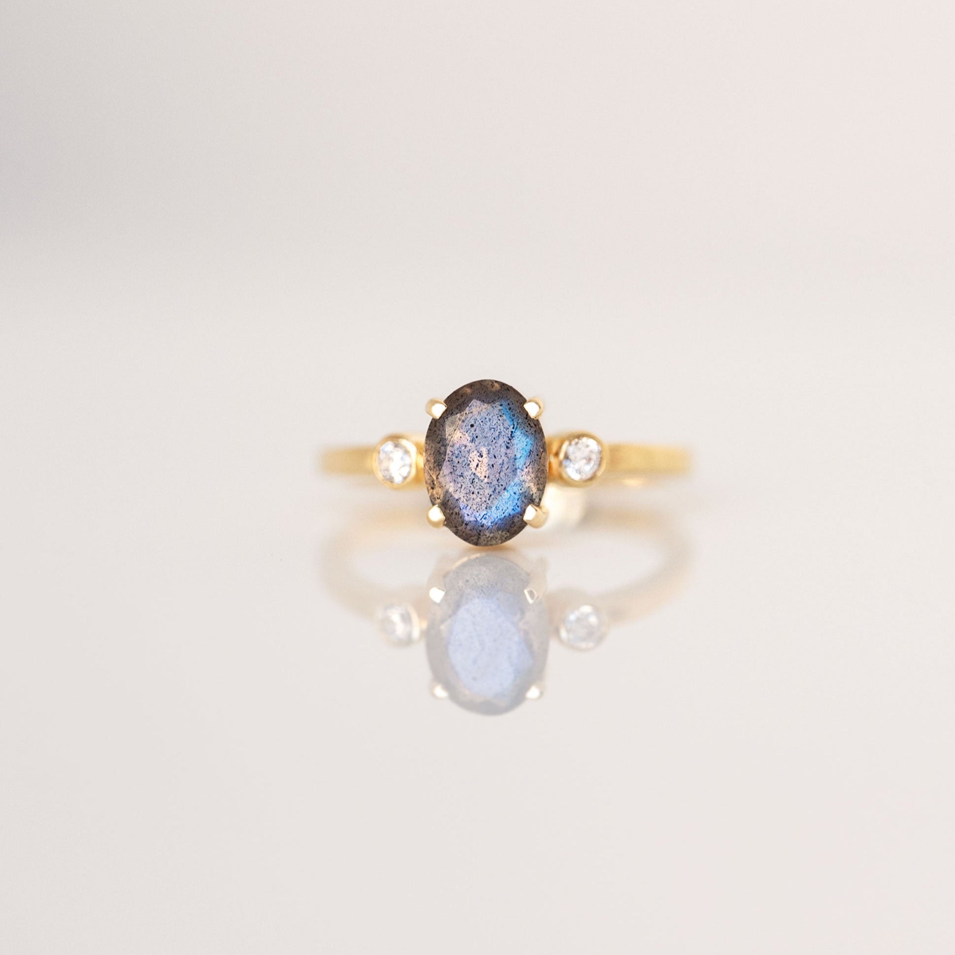 Natural Labradorite Ring Gold - Mae by Veatge, Engagement Rings for Women, Anniversary Birthday Gifts for Her