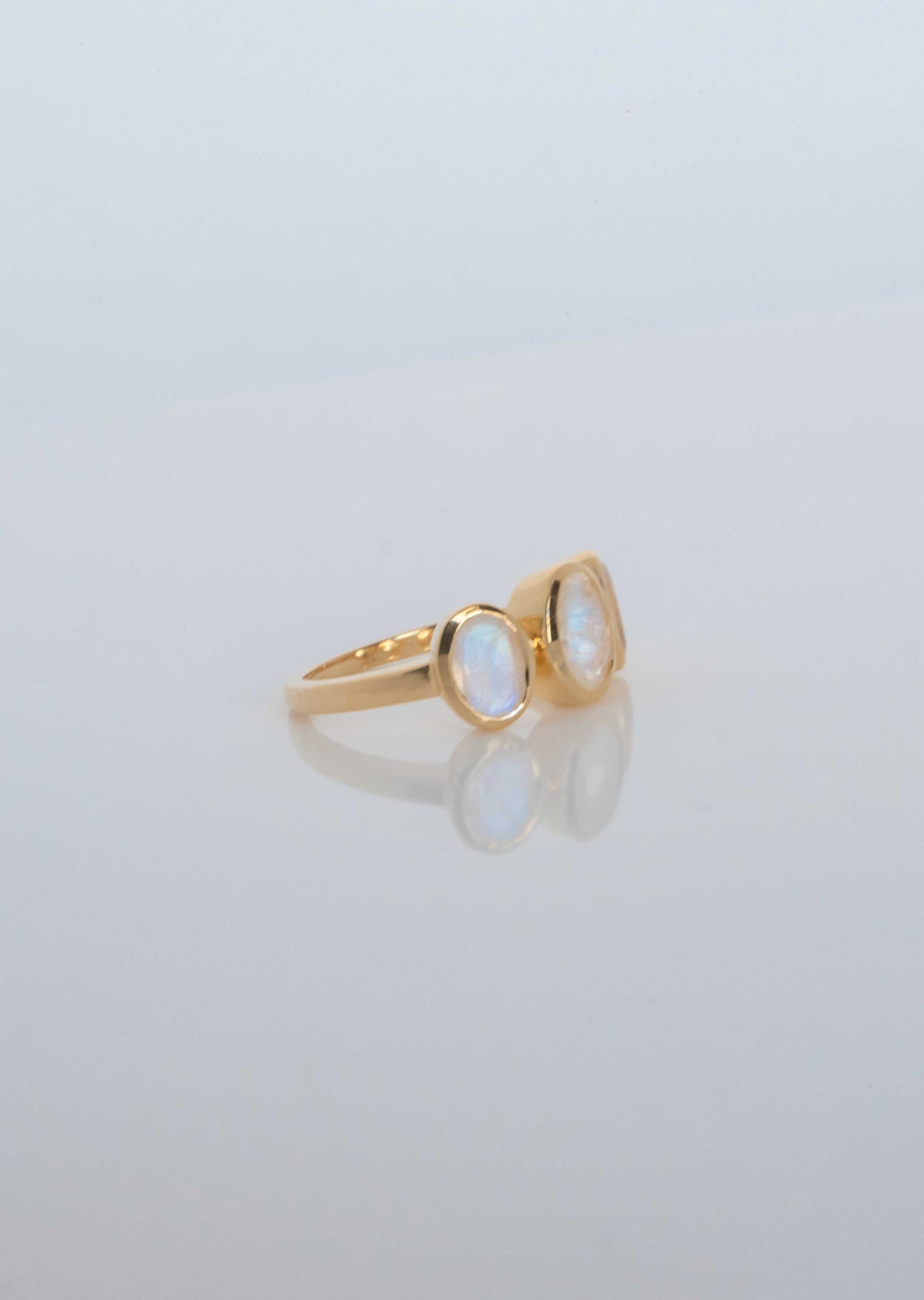Three Moonstone ring silver gold rose gold