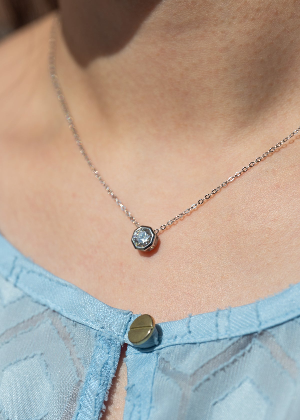 1ct Moissanite Geometric Solitaire Necklace