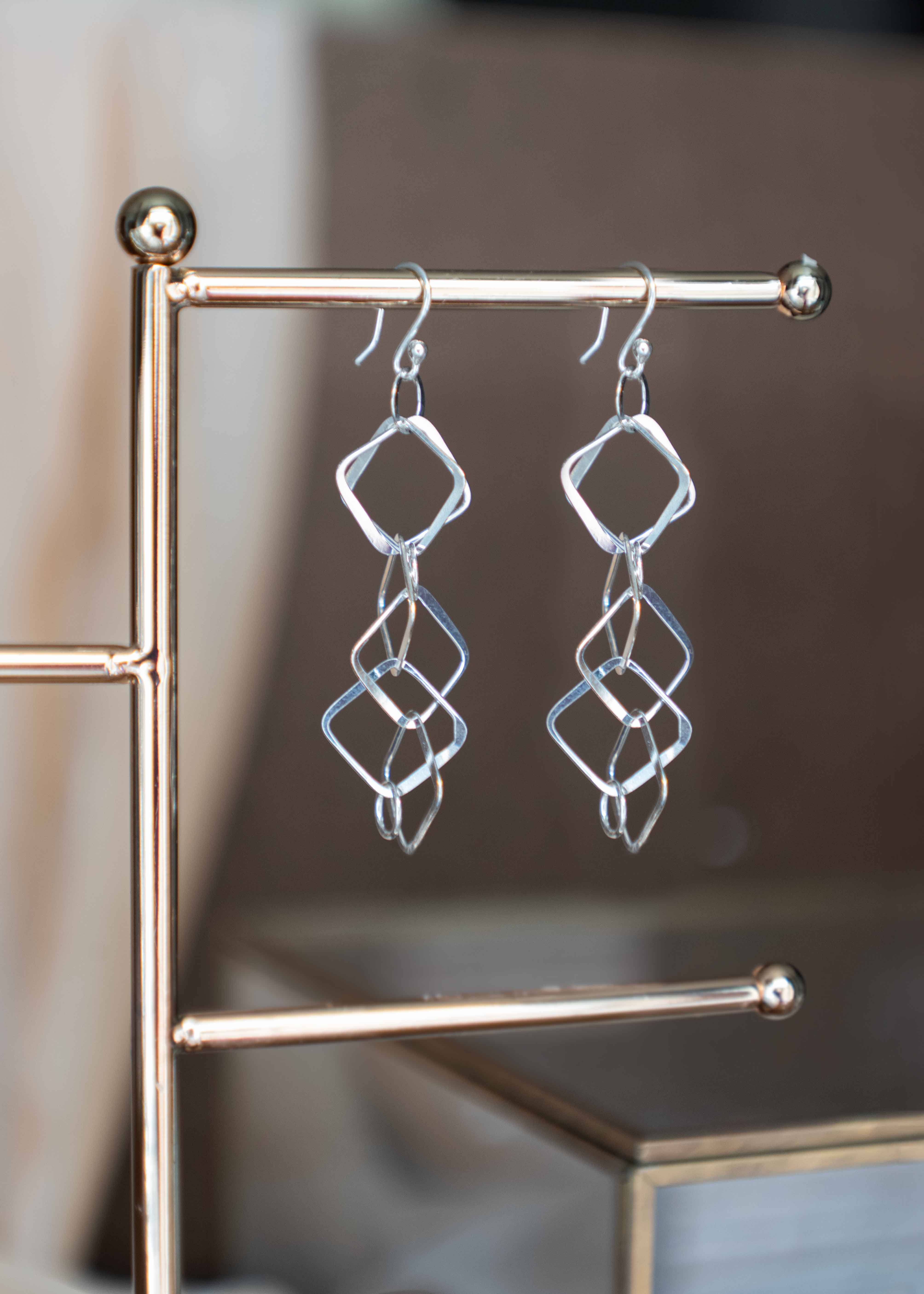 Unique Geometric Dangle Statement Earrings in Sterling Silver 925, Best Gift for Women, Gift for Wife, Gift for mom