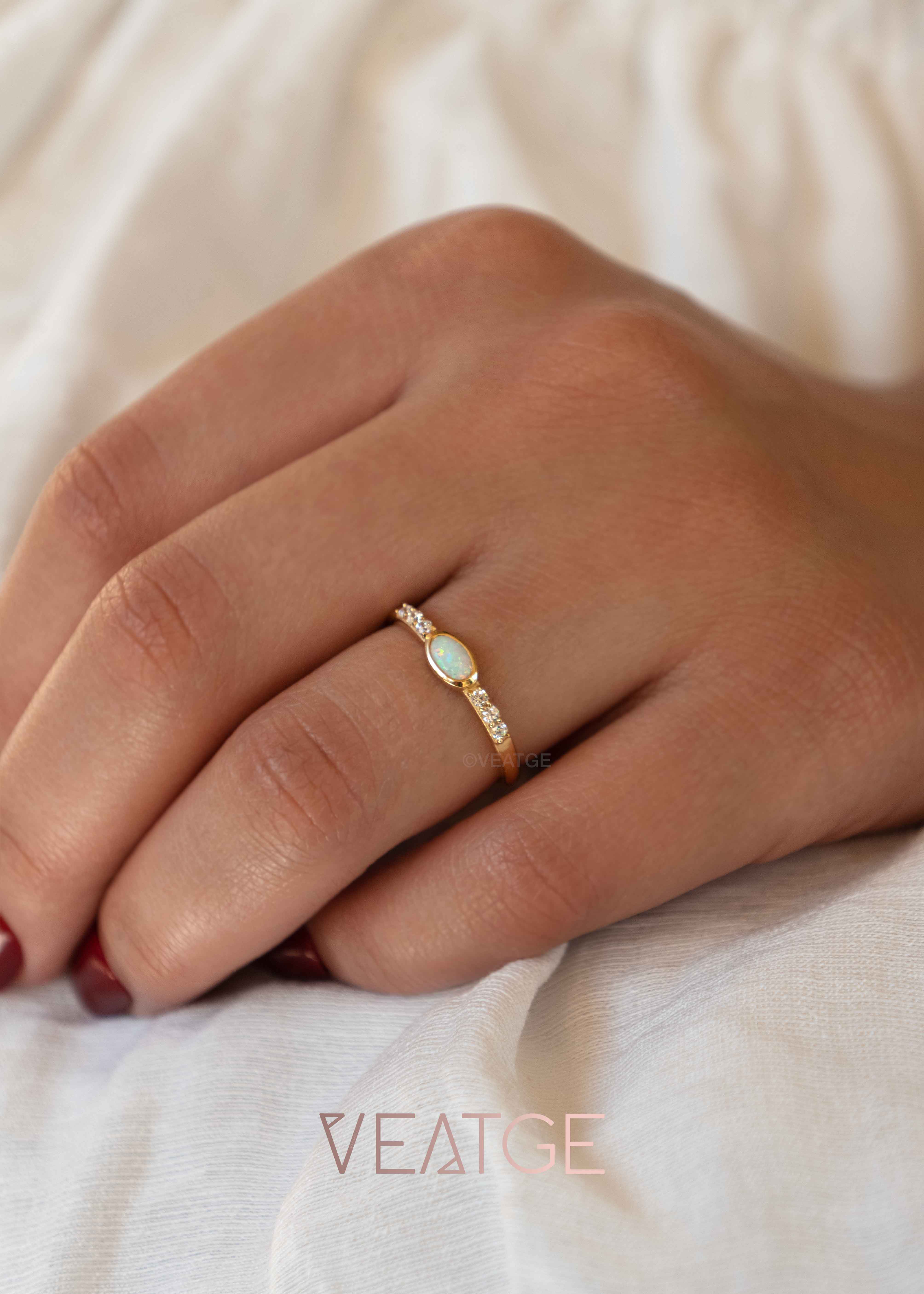 Opal stacking band ring gold VEATGE