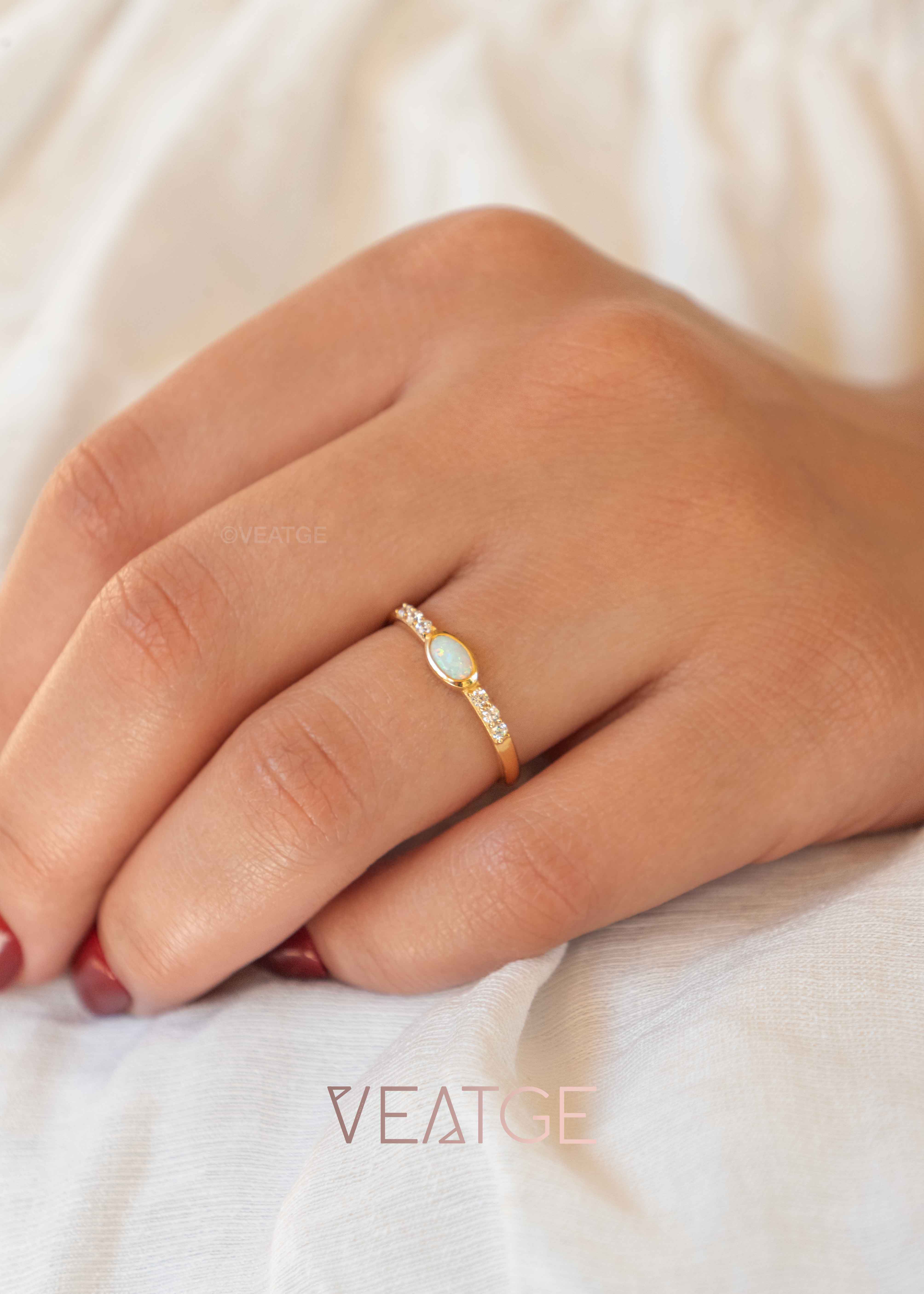 Opal stacking band ring gold VEATGE