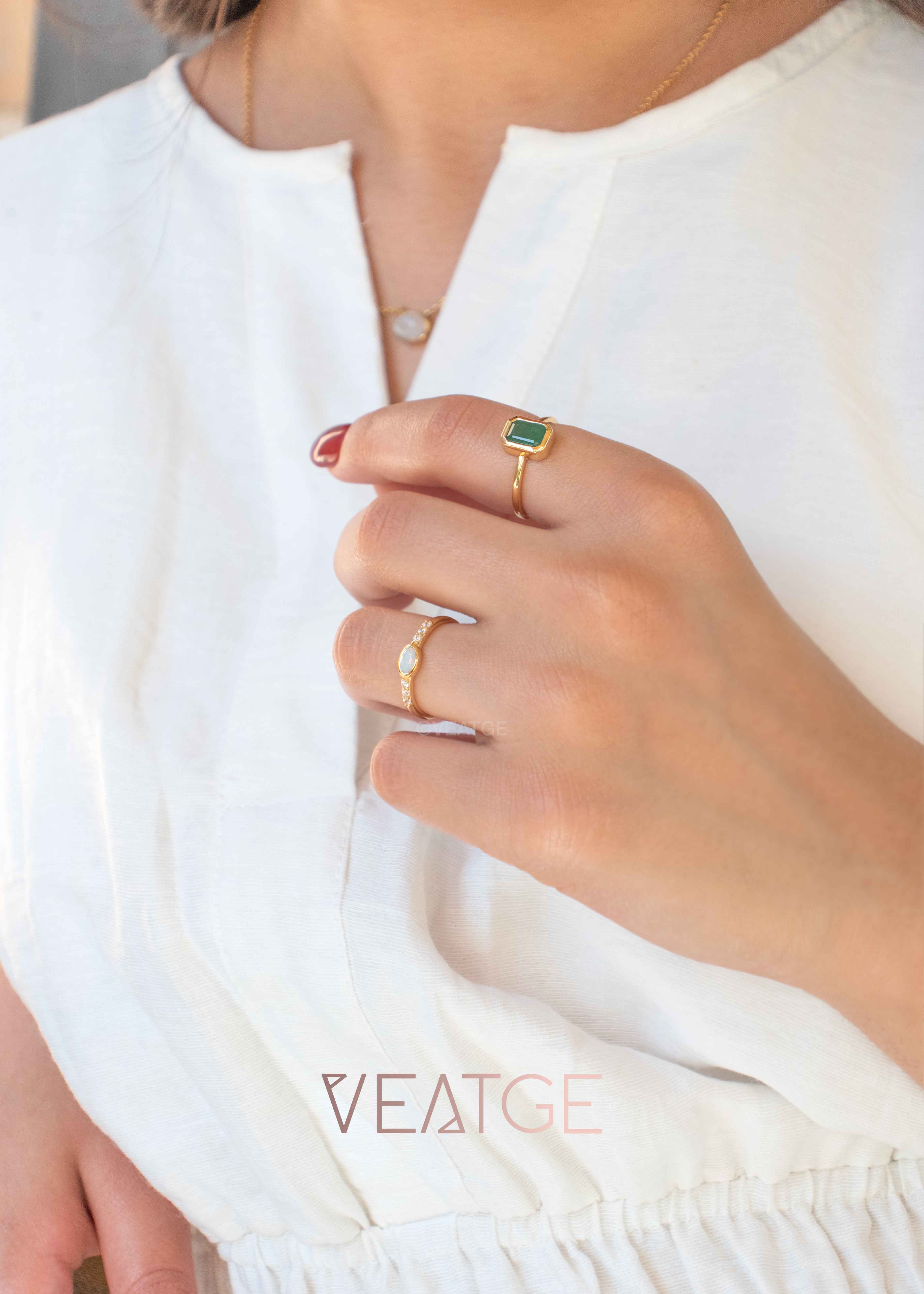 Opal stacking band ring gold VEATGE