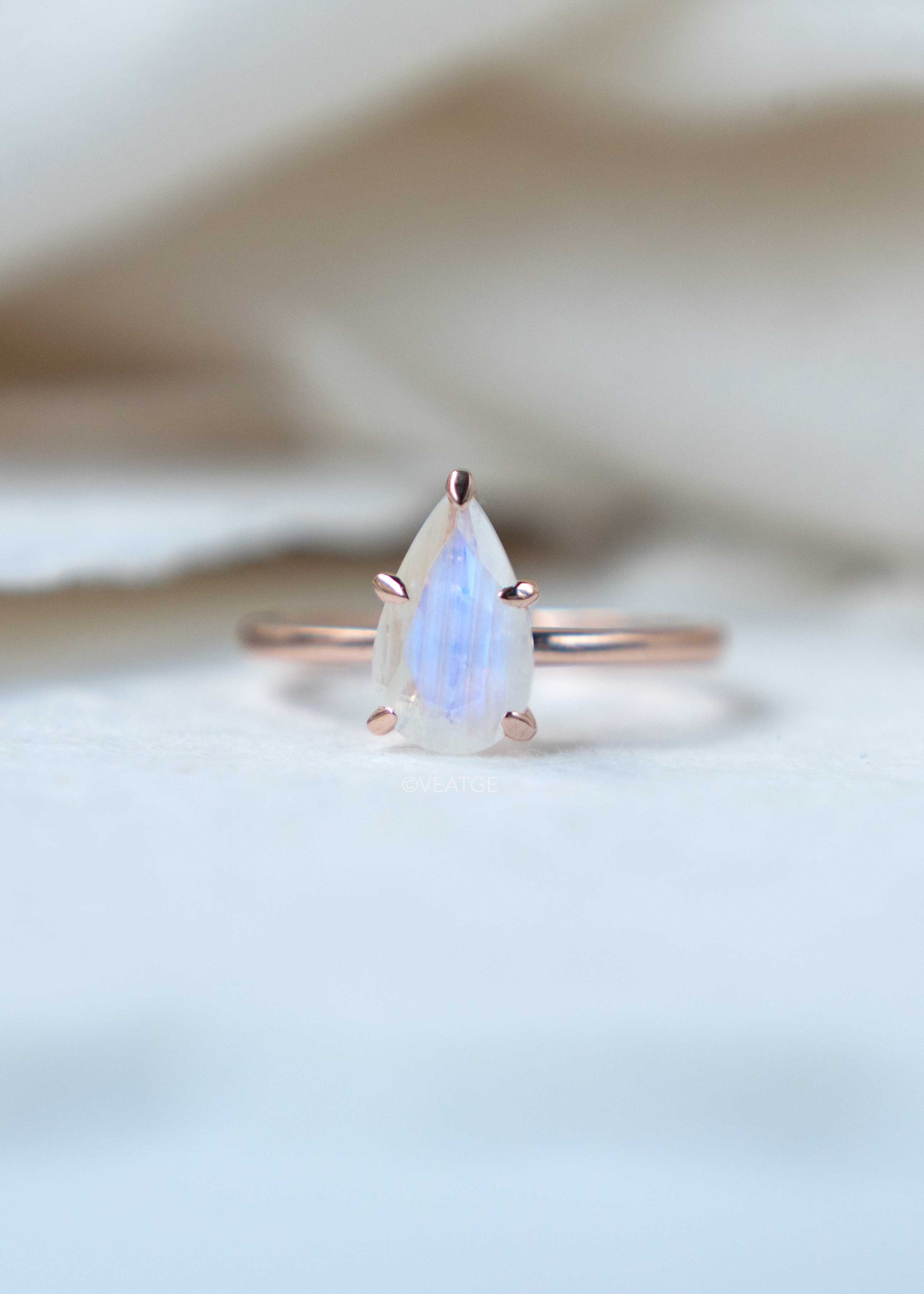 Pear Moonstone Ring, Natural Gemstone Rainbow Moonstone Ring Minimalist Engagement Gifts for Women, June Birthstone Ring