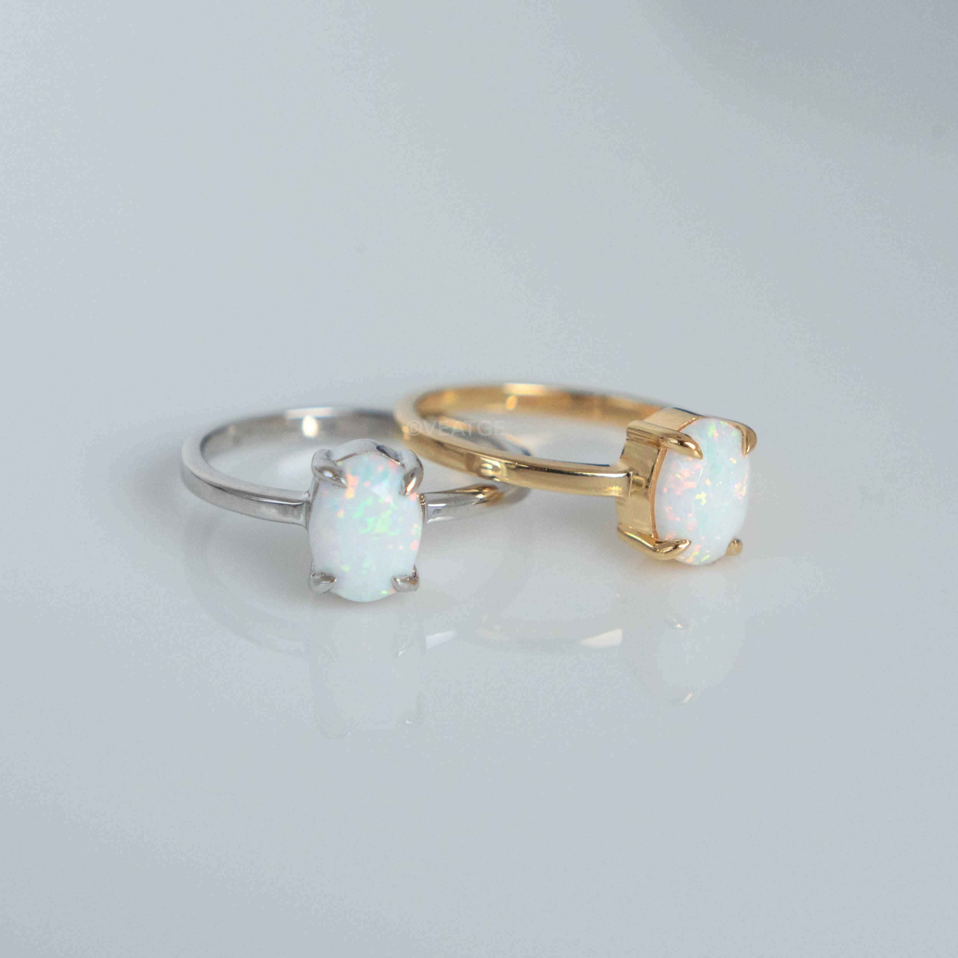 Dainty Opal Ring in Gold and 925 Sterling Silver, October Birthstone Jewelry, Silver Opal Engagement Ring, Minimalist Birthday Gift