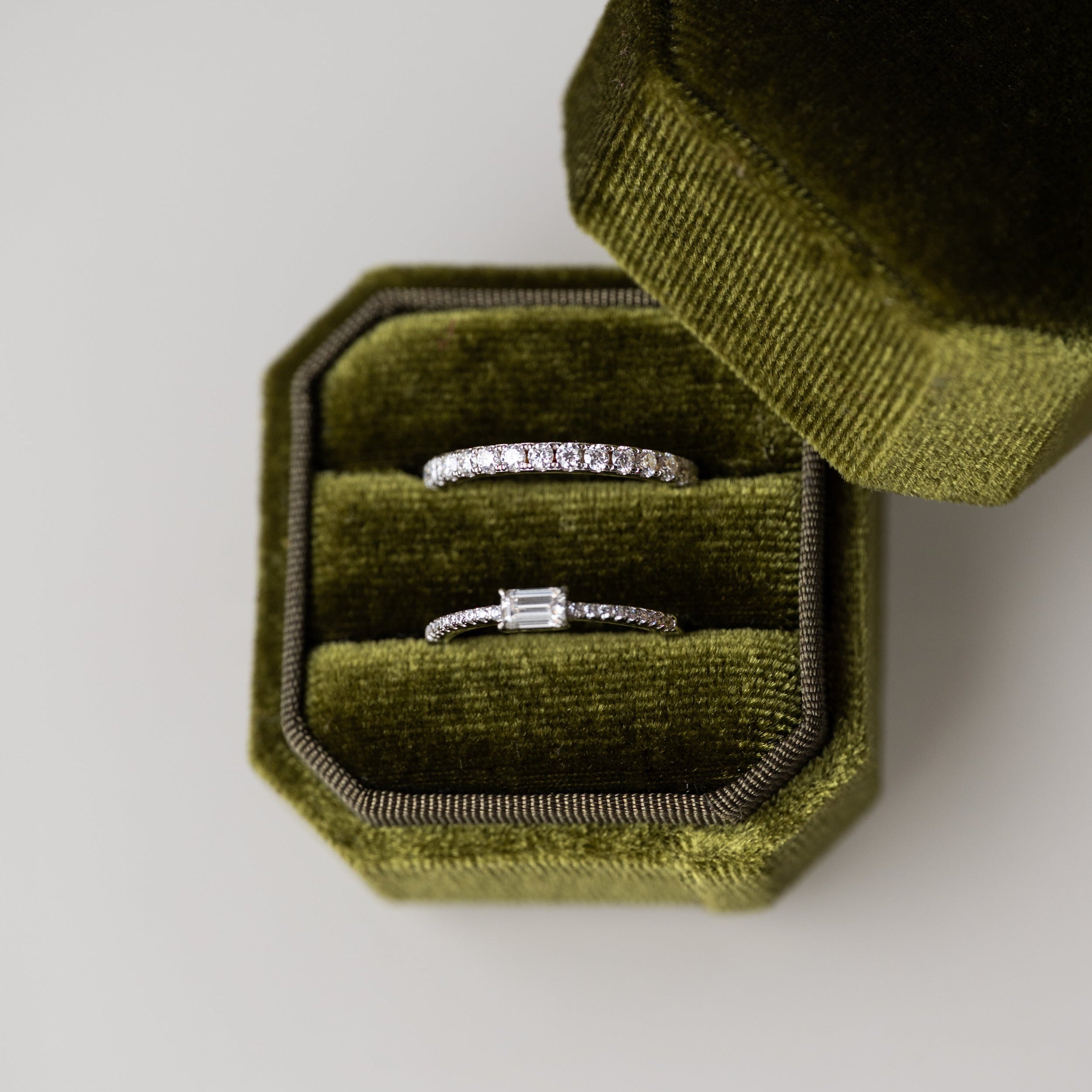 Dainty Wedding Band Emerald Cut Moissanite, April Birthstone, Lab Diamond Wedding Band, Anniversary Gifts for Wife