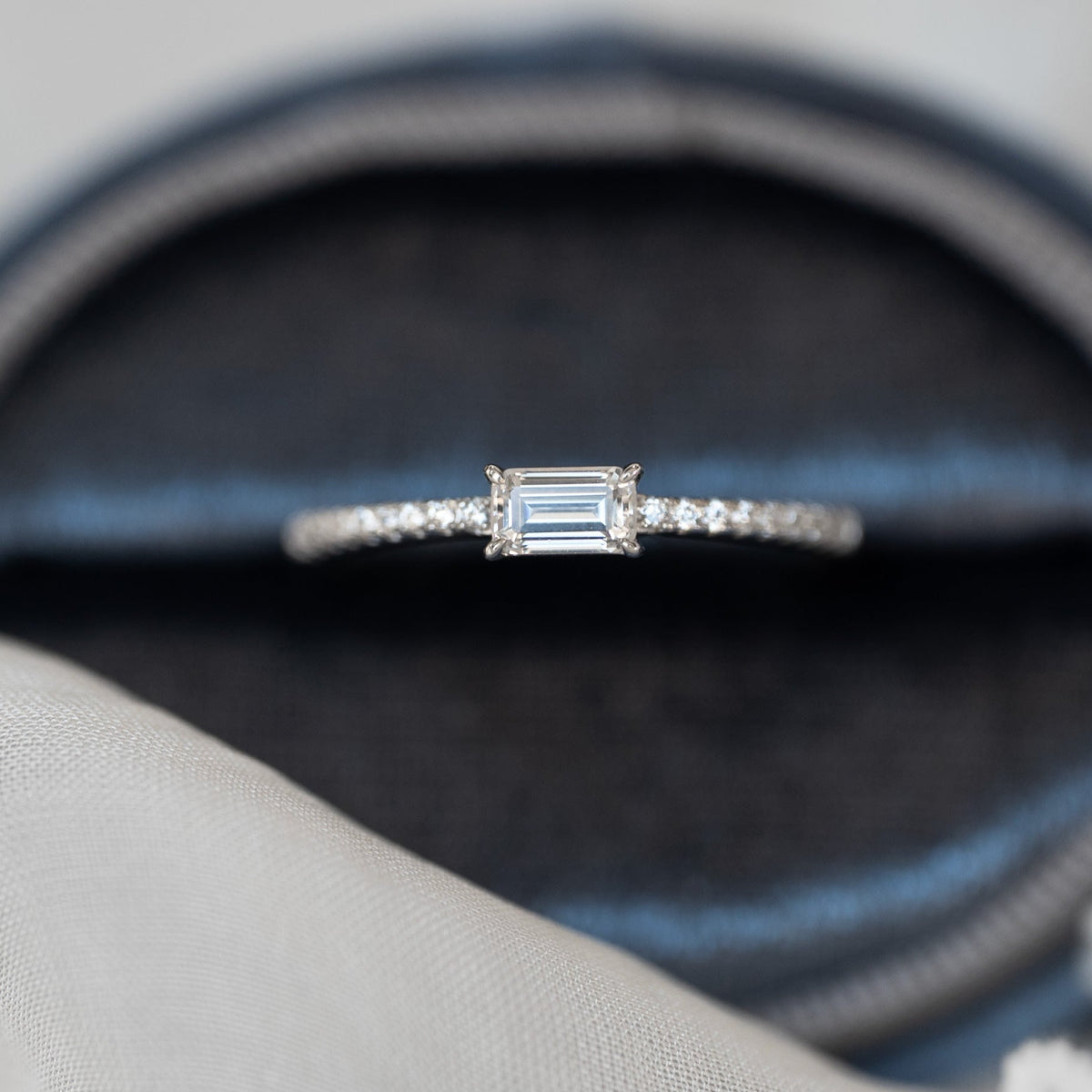 Dainty Wedding Band Emerald Cut Moissanite, April Birthstone, Lab Diamond Wedding Band, Anniversary Gifts for Wife