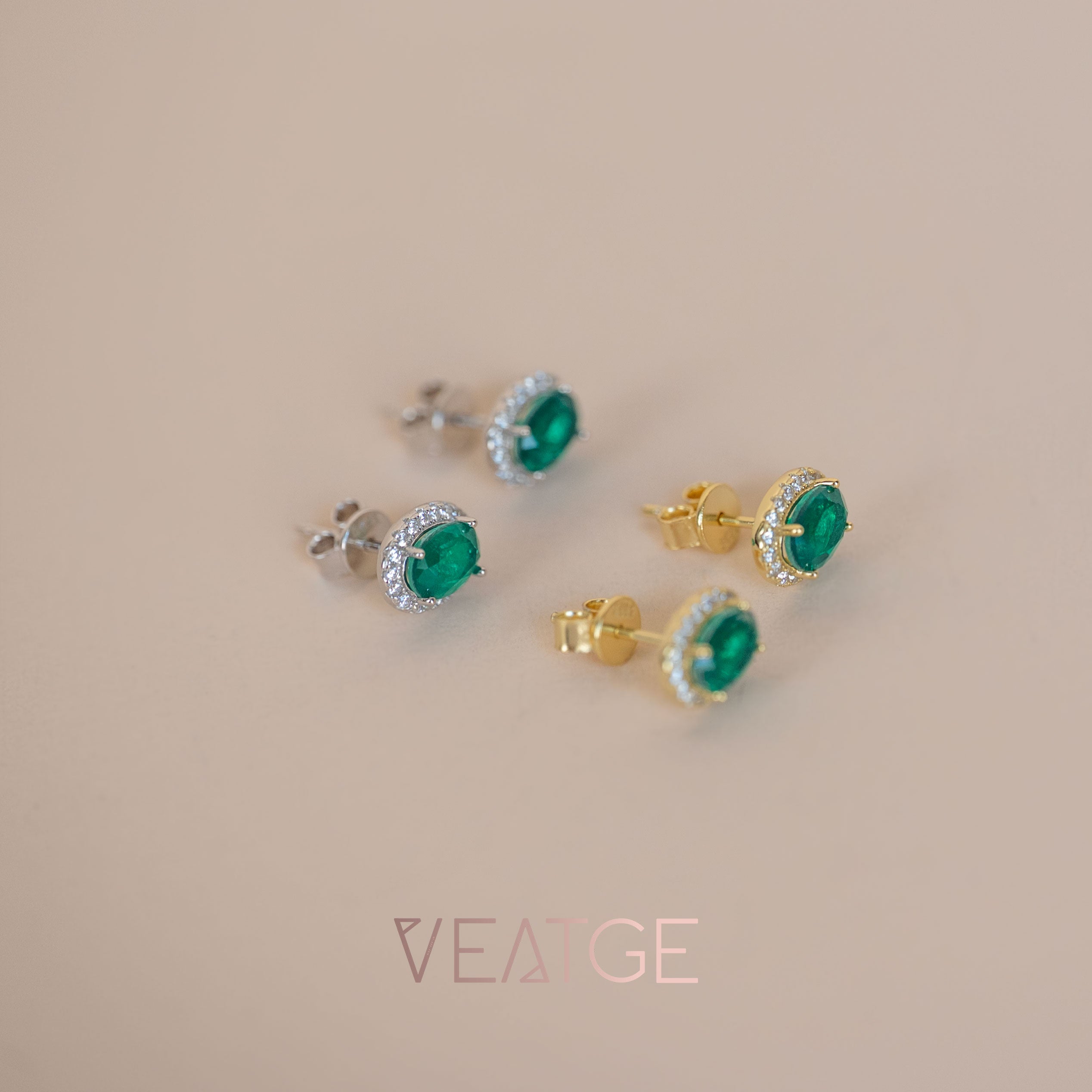Emerald Halo Stud Earrings