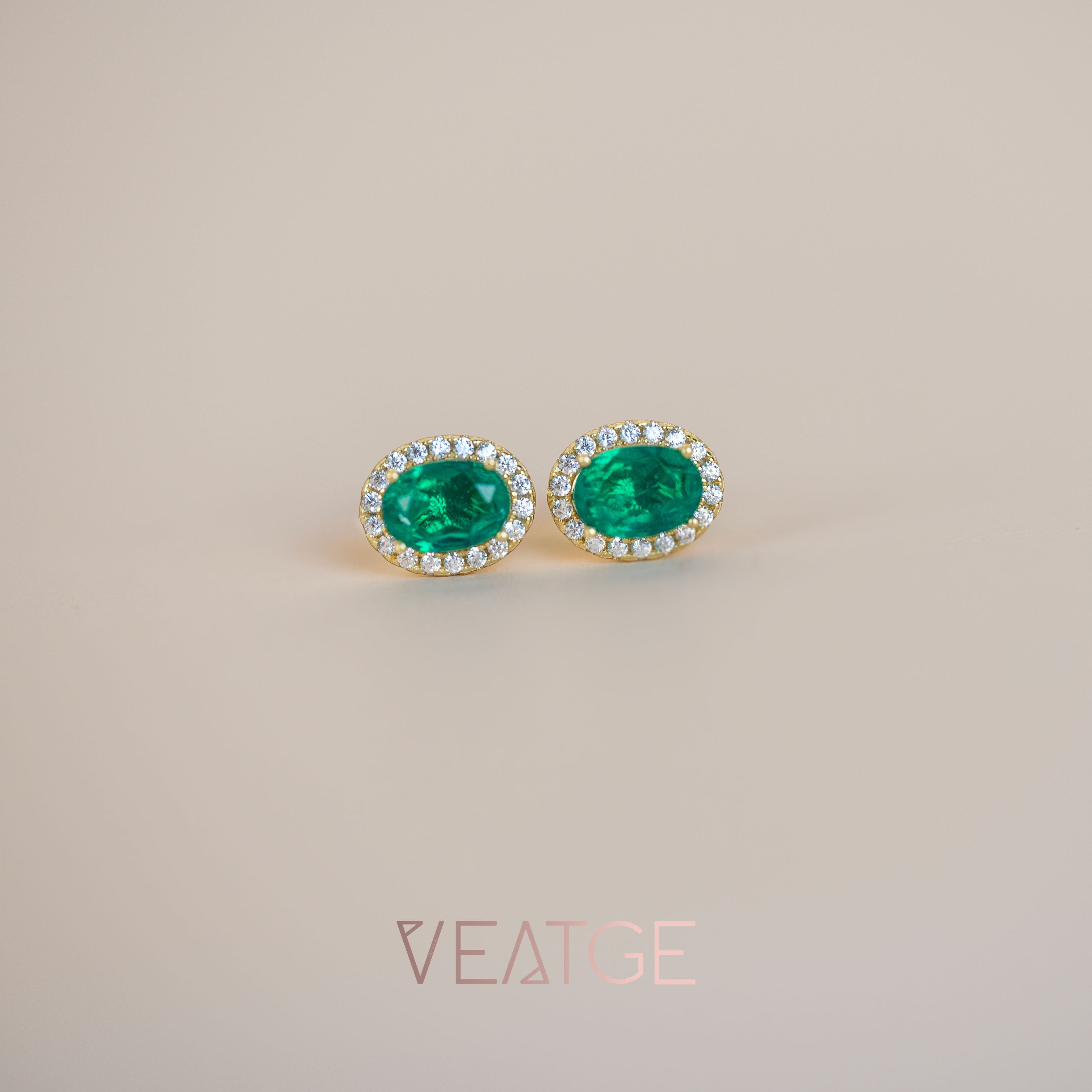 Emerald Halo Stud Earrings
