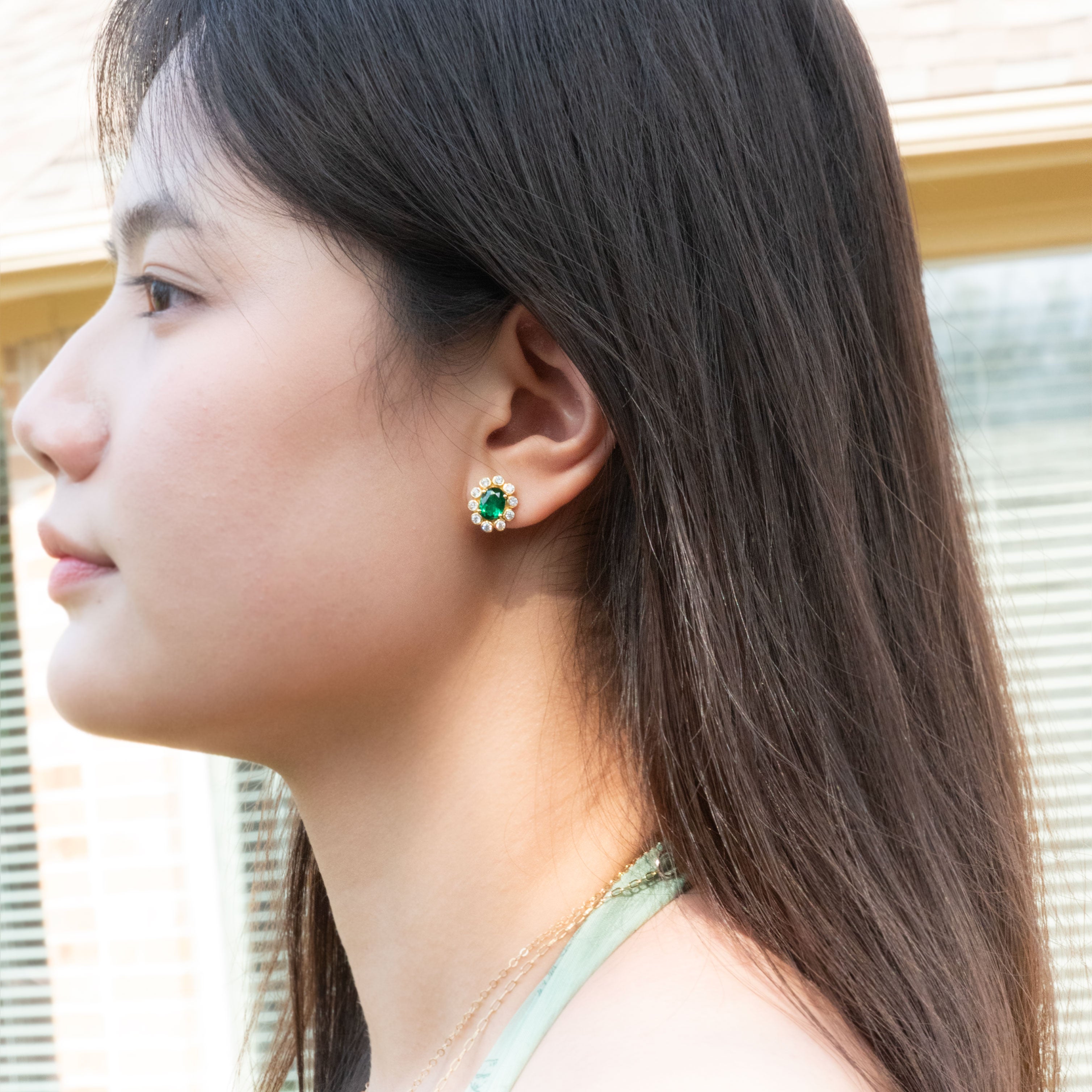 Emerald Stud Earrings 14k Gold