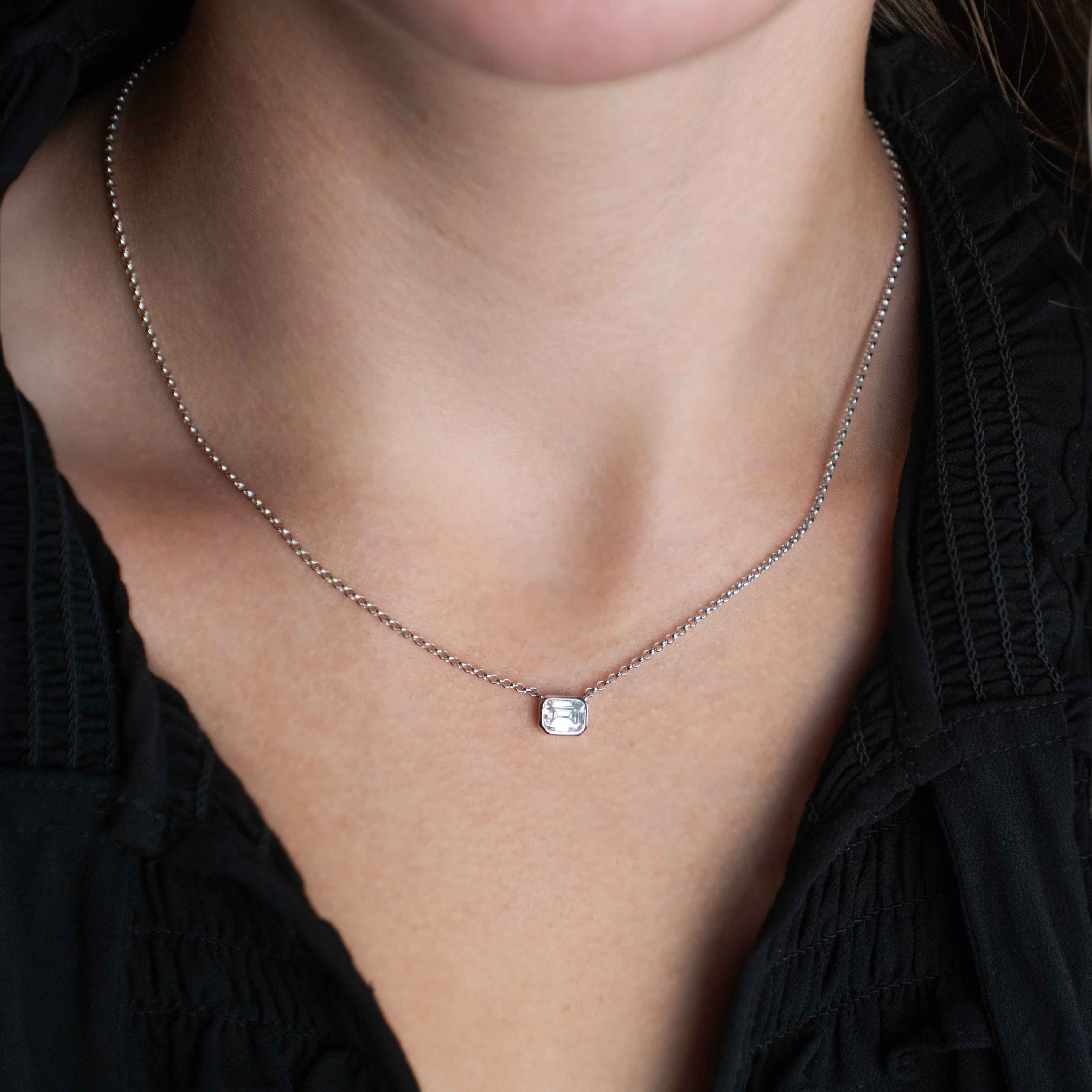 1ct Emerald Cut Moissanite Necklace, Sterling Silver Moissanite Pendant, Emerald Cut Moissanite Necklace for Women, engagement Necklace