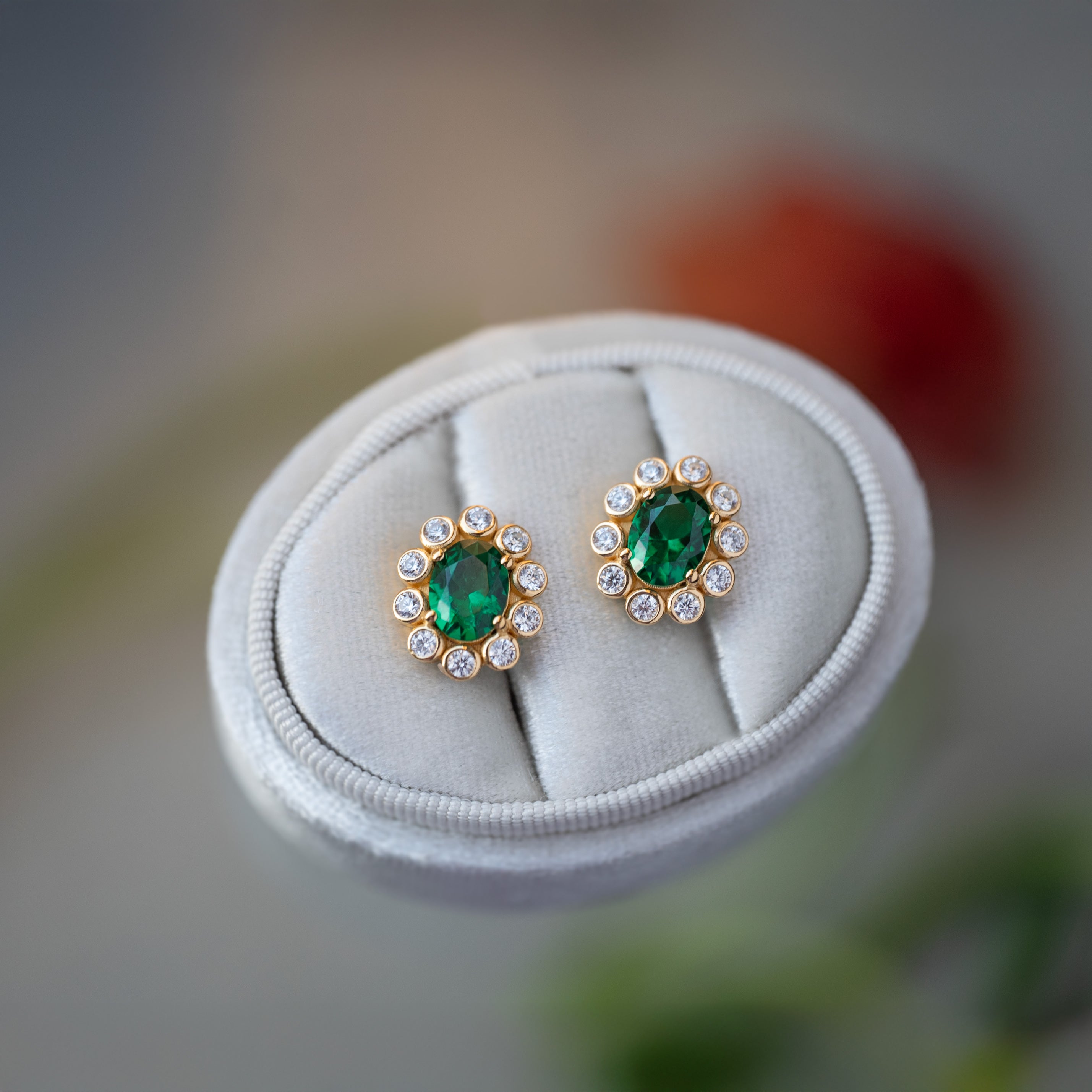Emerald Statement Stud Earrings - Blossom