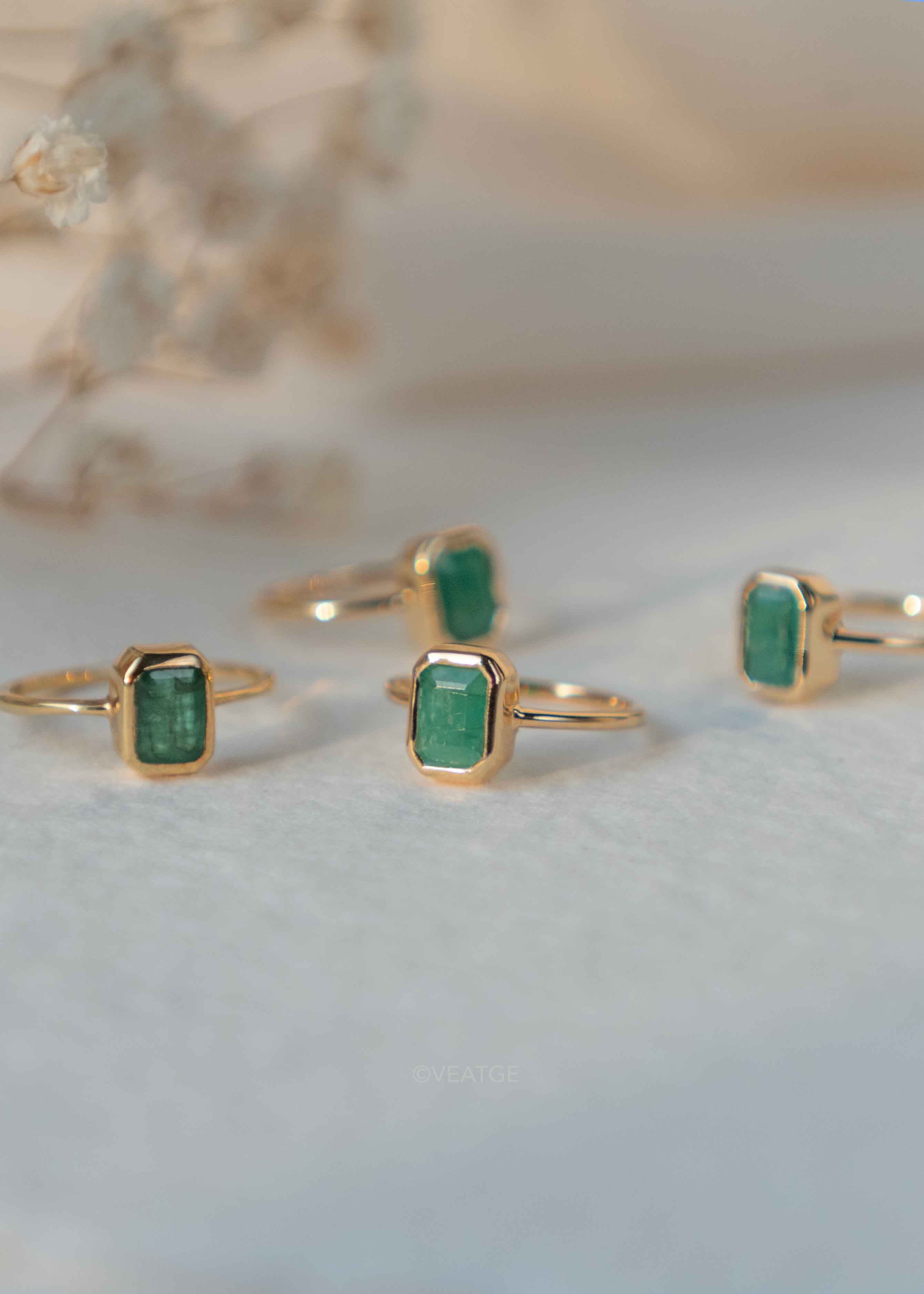 Natural Genuine Emerald Gold Ring May Birthstones Gifts for Women Girls