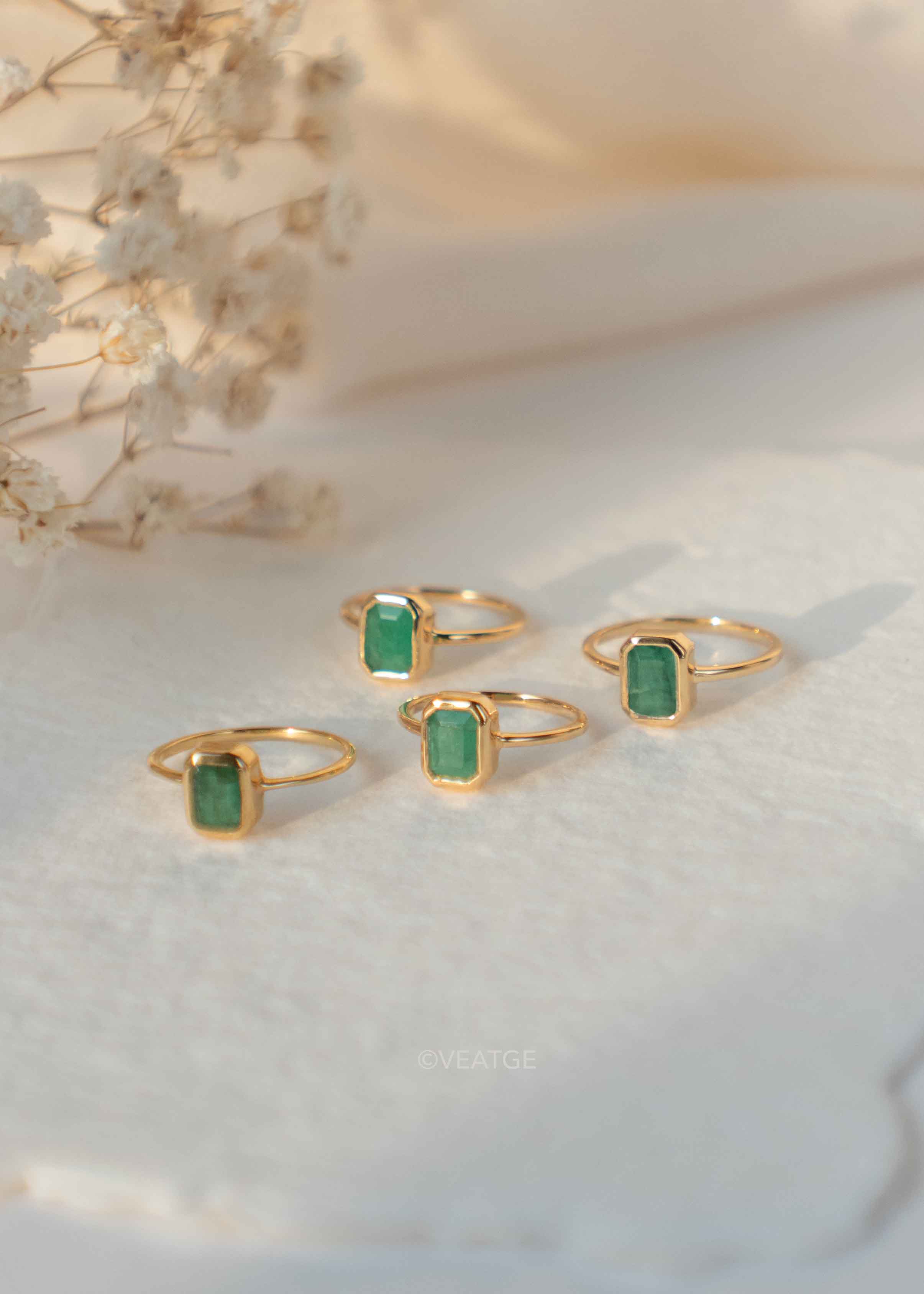 Natural Genuine Emerald Gold Ring May Birthstones Gifts for Women Girls