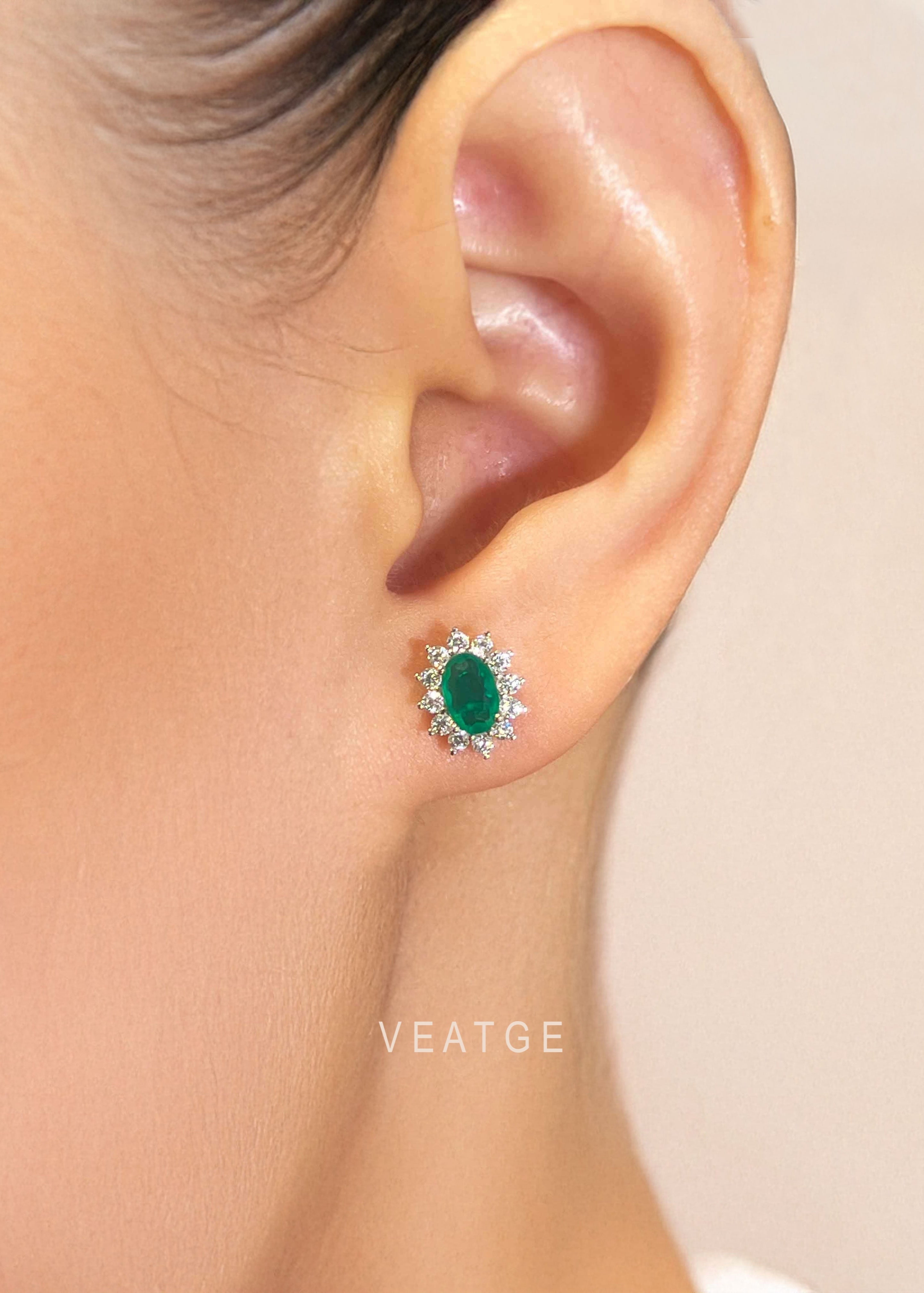 Emerald Stud Earrings, Sterling Silver and Gold Vermeil, Green May Birthstone Jewelry, Birthday Gifts, Vintage Elegant Gift for Mom Wife Her